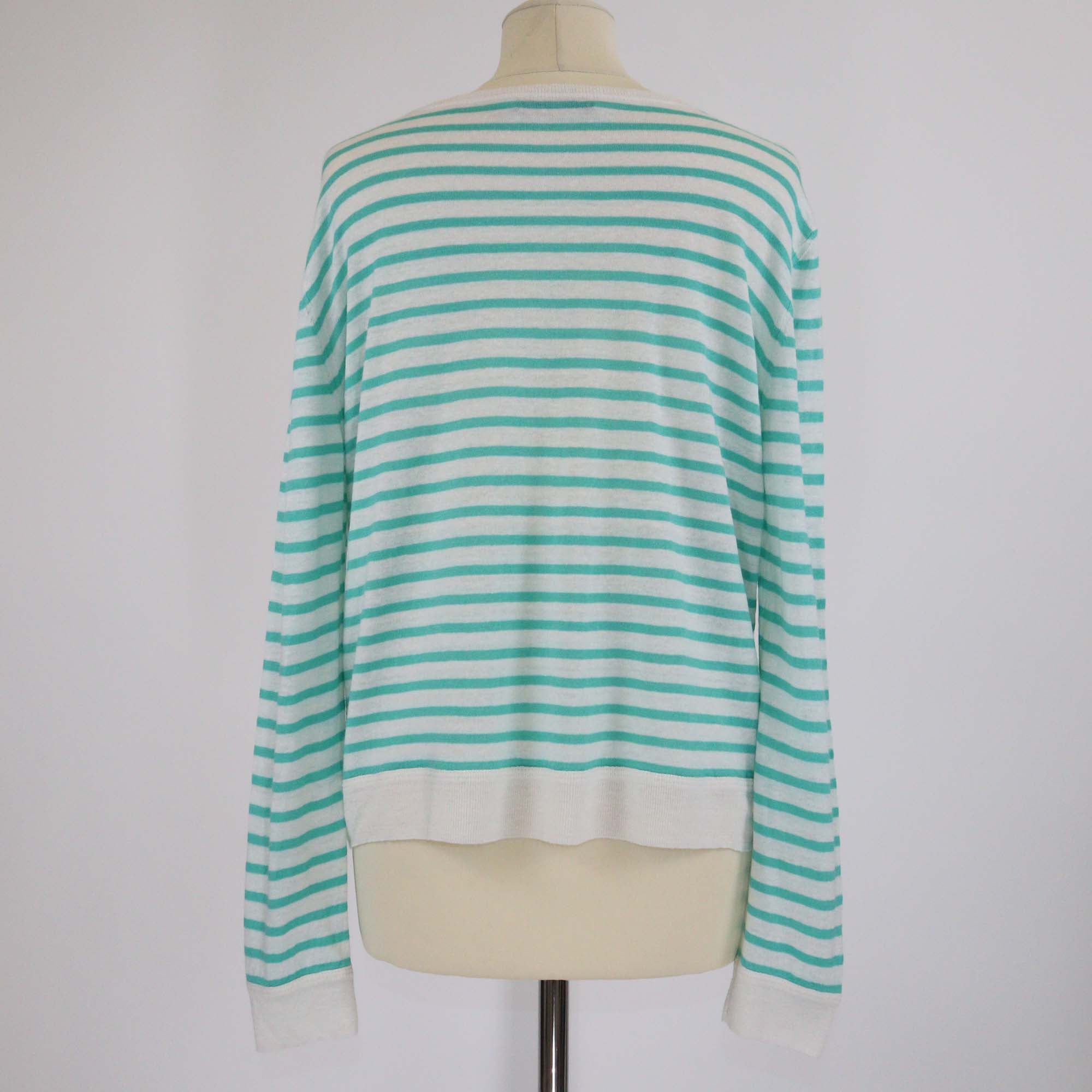 Christian Dior White/Green Monochrome Stripe Logo Print Sweater