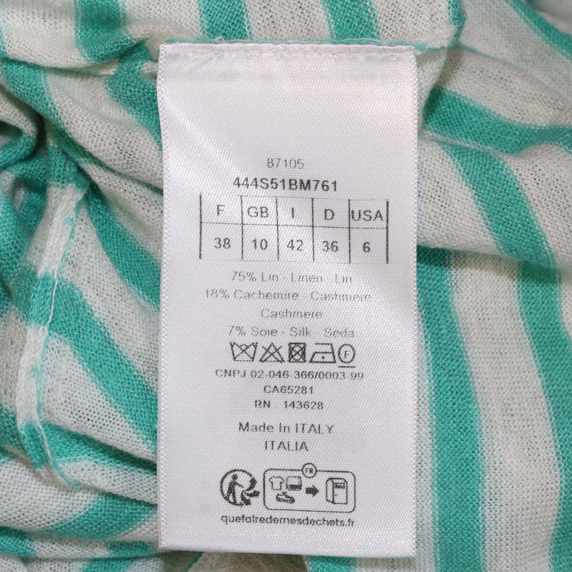 Christian Dior White/Green Monochrome Stripe Logo Print Sweater