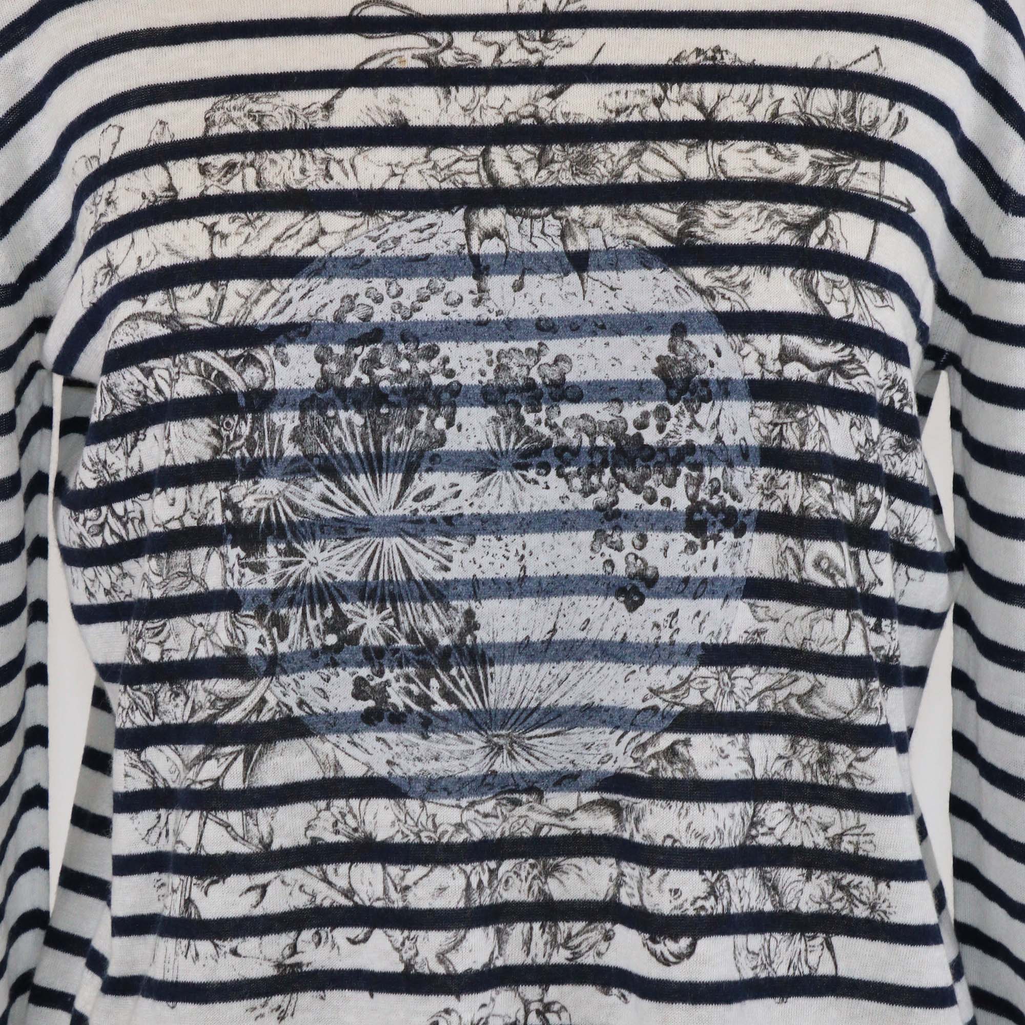 Christian Dior White/Black Monochrome Stripe Moon Mixed Animal Print Sweater