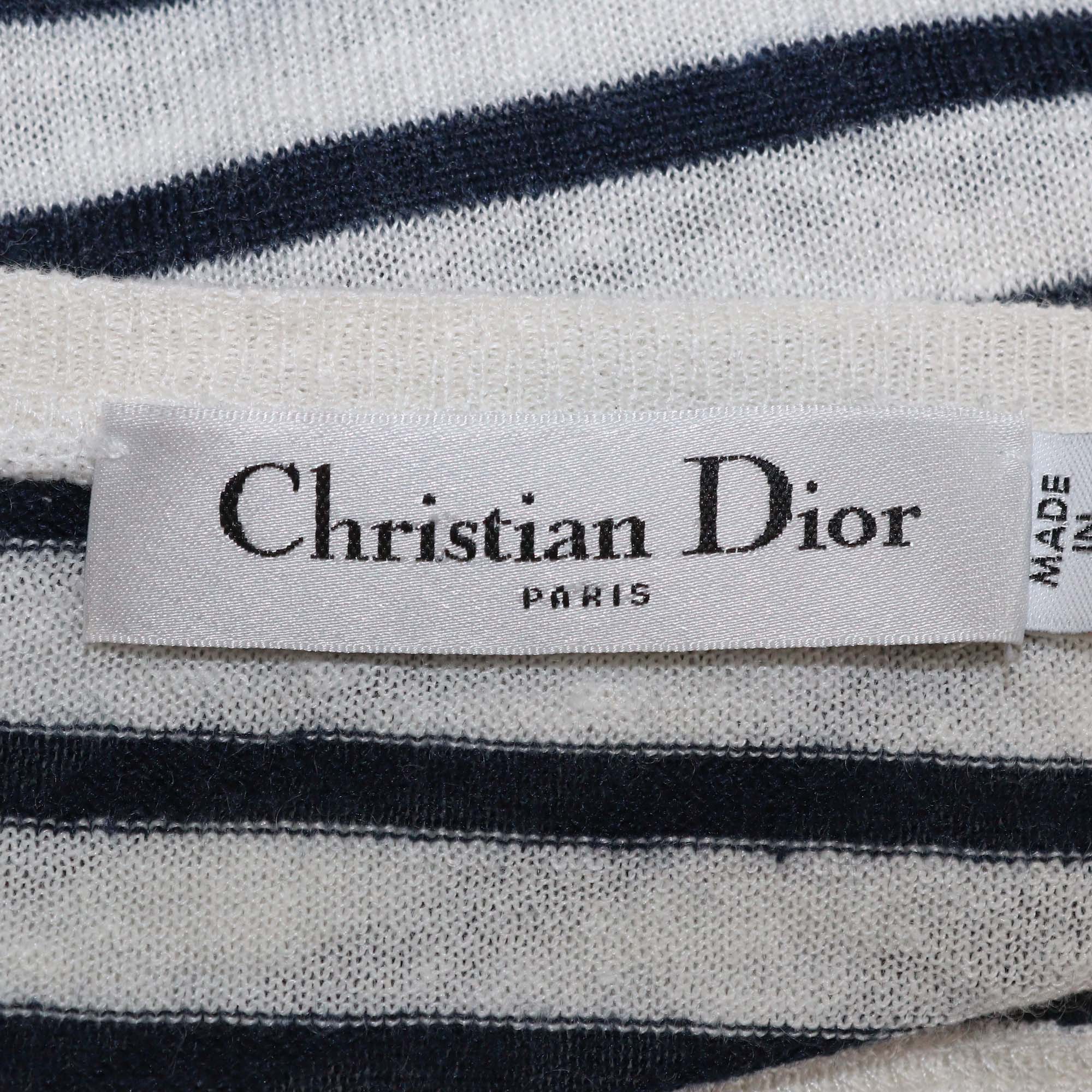 Christian Dior White/Black Monochrome Stripe Moon Mixed Animal Print Sweater