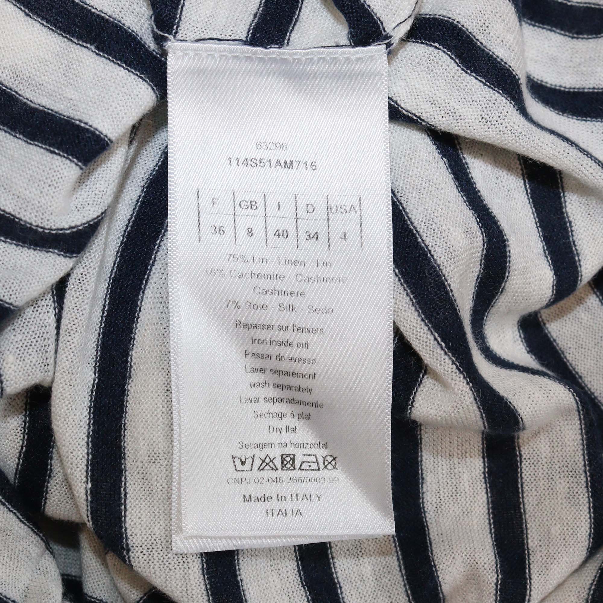 Christian Dior White/Black Monochrome Stripe Moon Mixed Animal Print Sweater