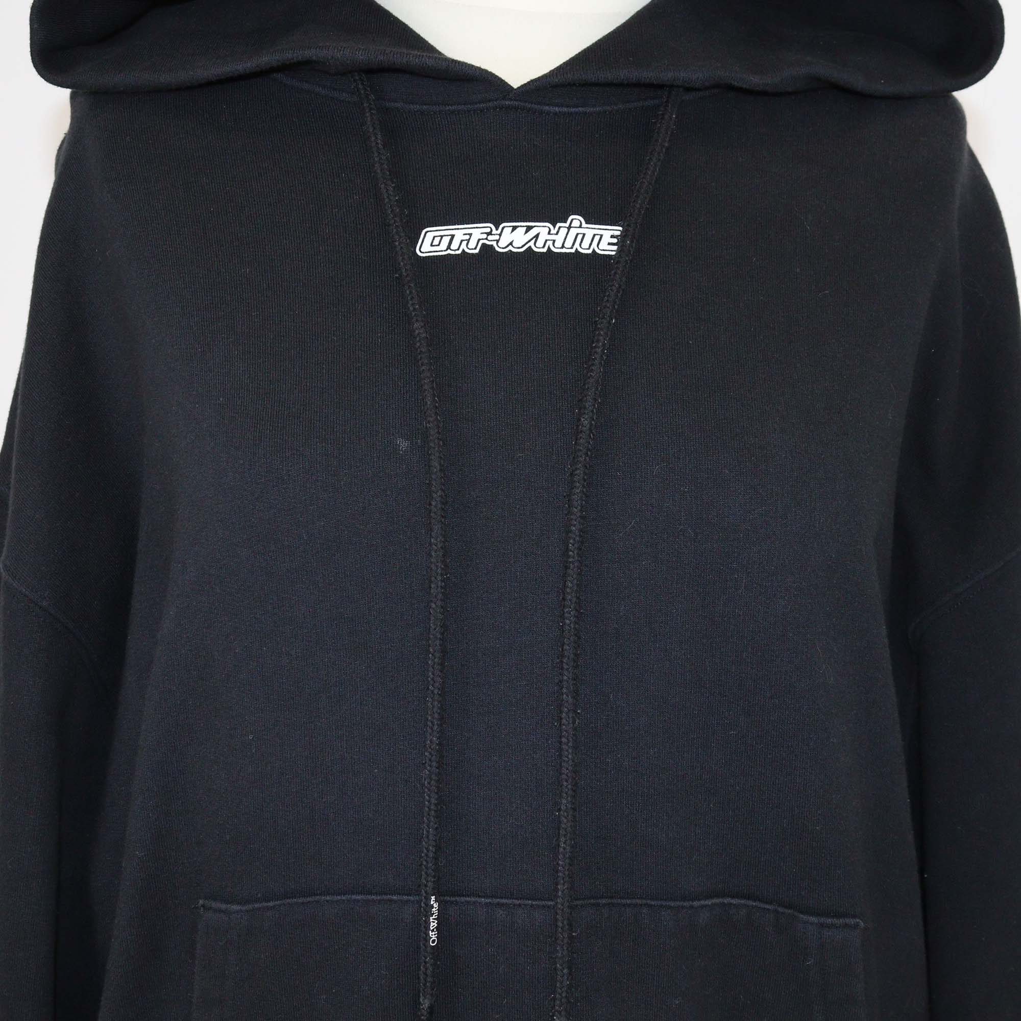 Off-White Black Logo Printed Cotton Knit Hoodie