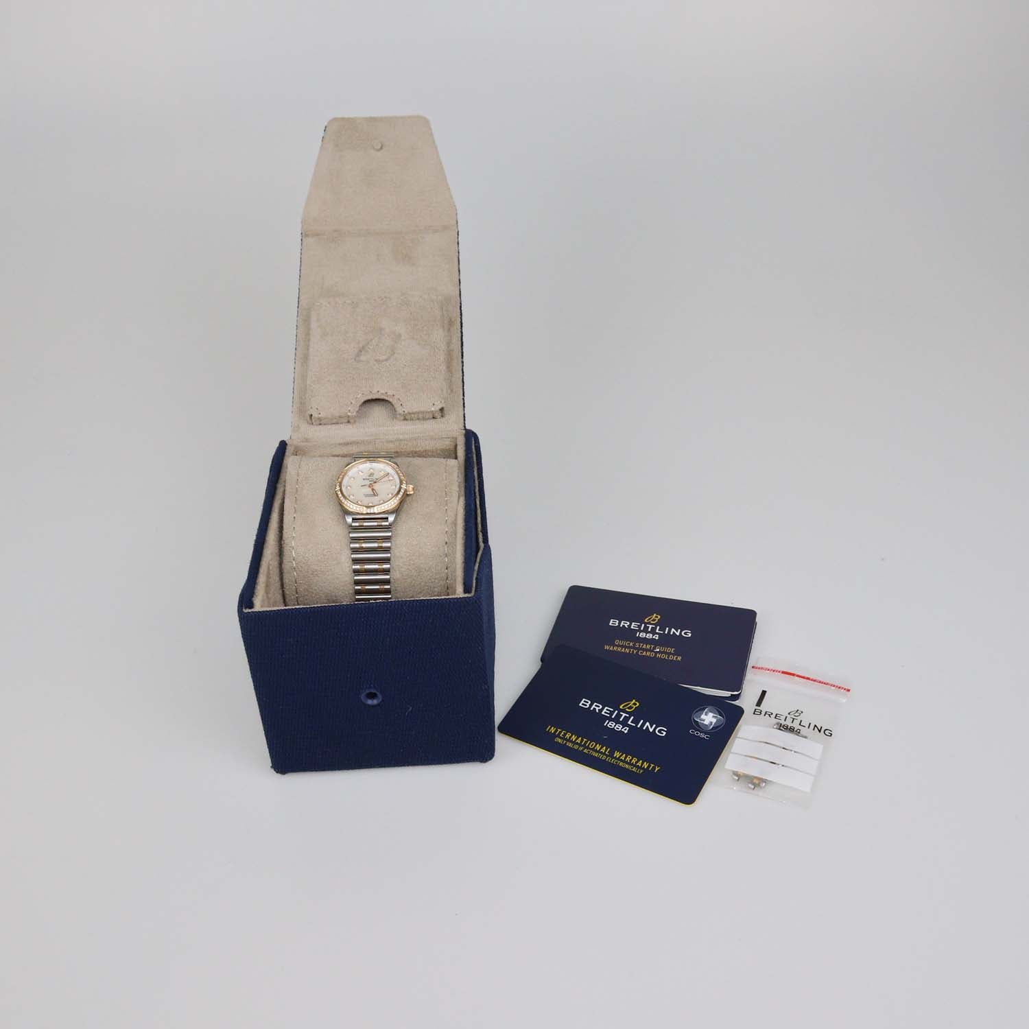 Breitling White MOP 18K Rose Gold Stainless Steel Diamond Chronomat Watch 28 mm
