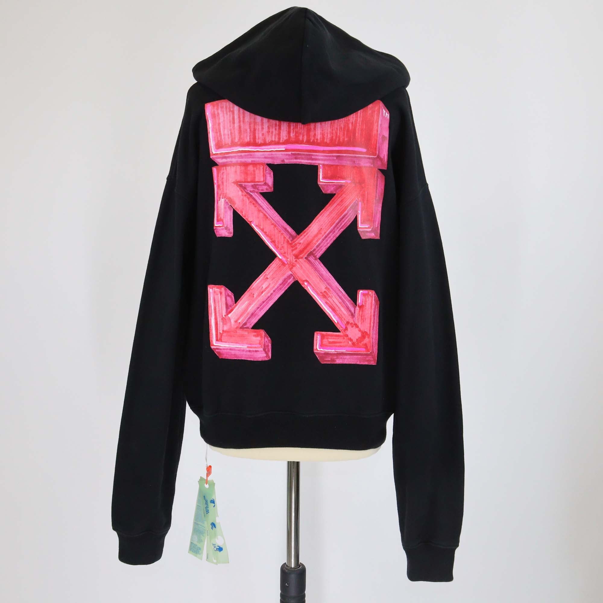Off-White Black Logo Printed Cotton Knit Hoodie