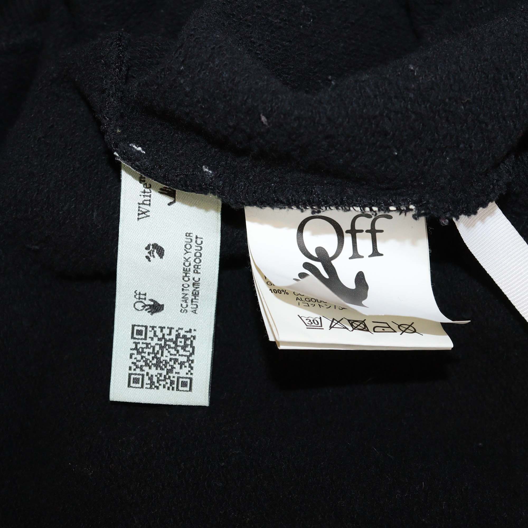 Off-White Black Logo Printed Cotton Knit Hoodie