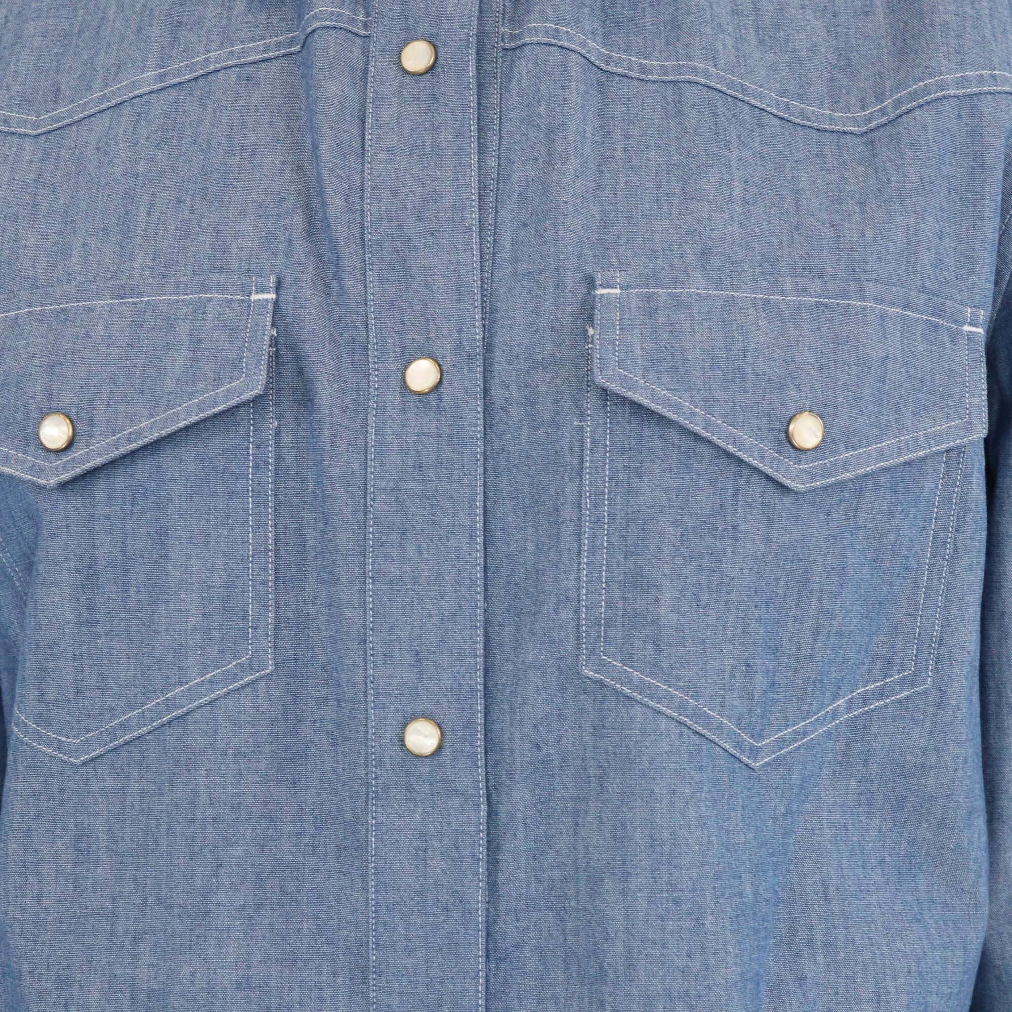 Loro Piana Blue Denim Effect Thomas Chambray Long Sleeve Shirt Womens Loro Piana