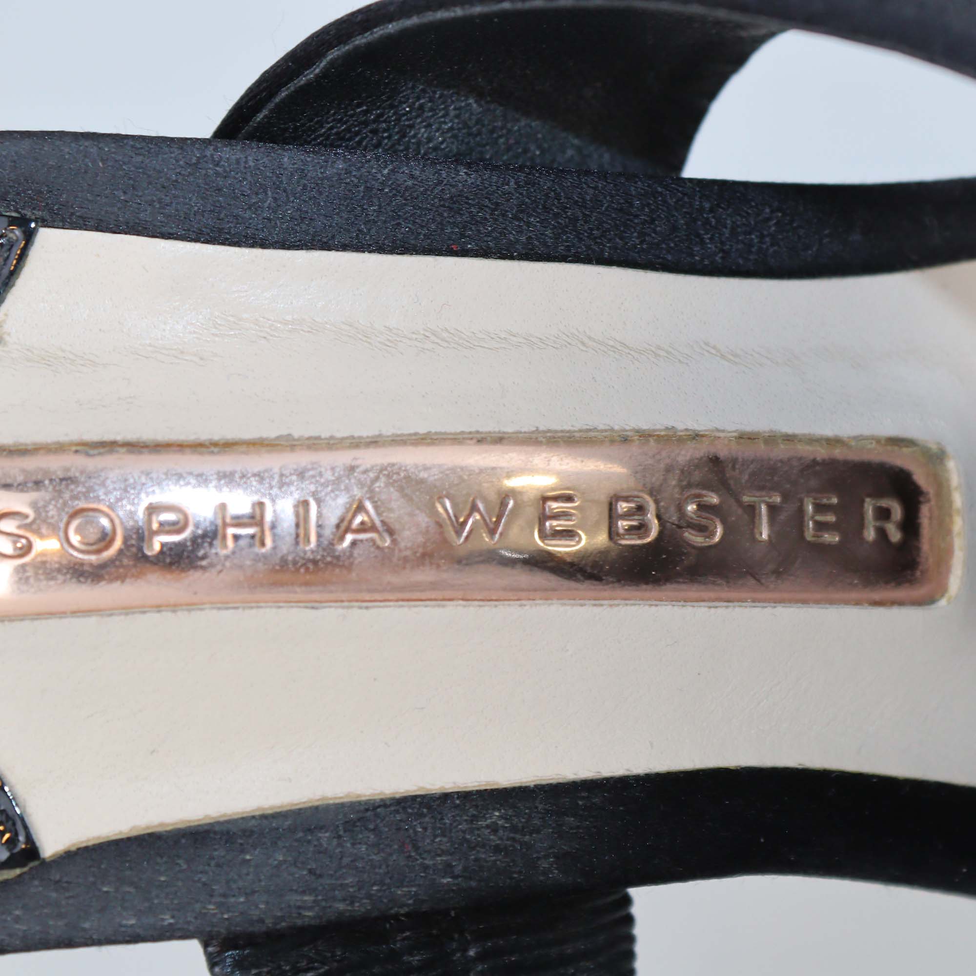 Sophia Webster Black Satin Crystal Embellished Heel Slide Sandals