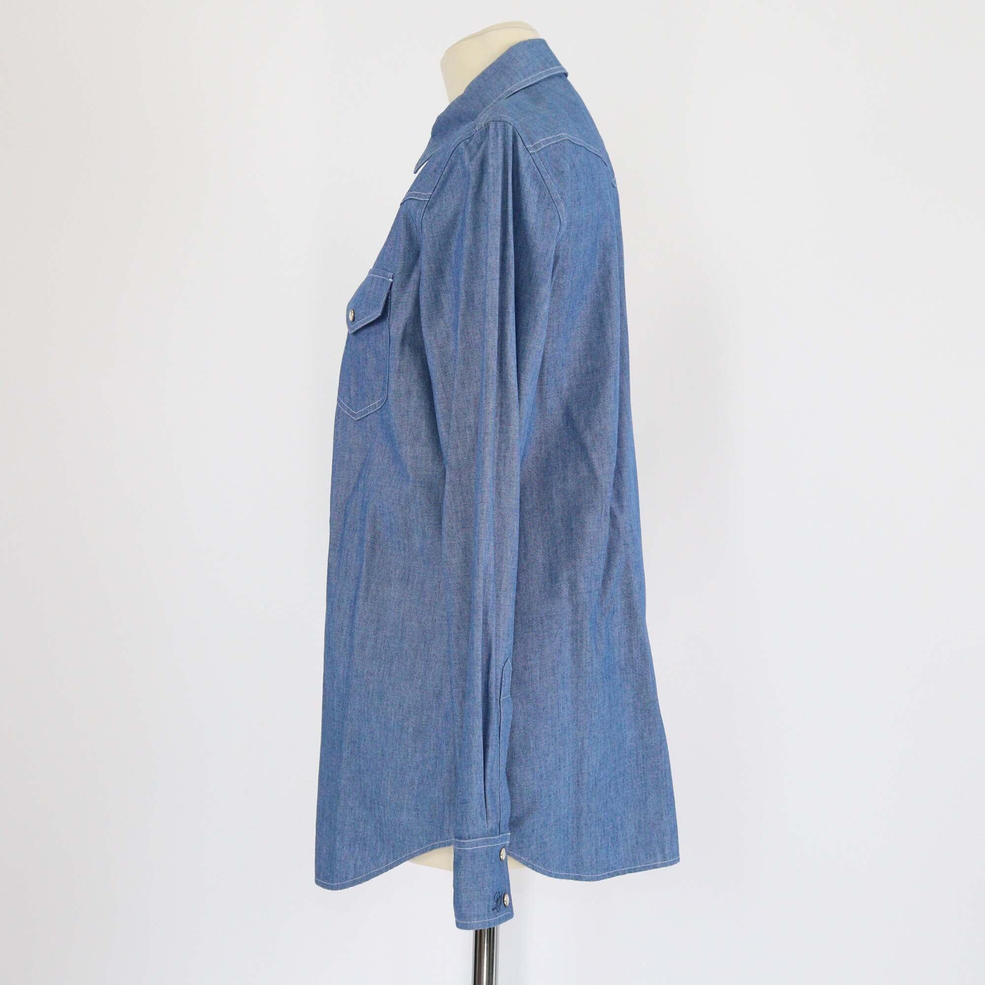 Loro Piana Blue Denim Effect Thomas Chambray Long Sleeve Shirt Womens Loro Piana