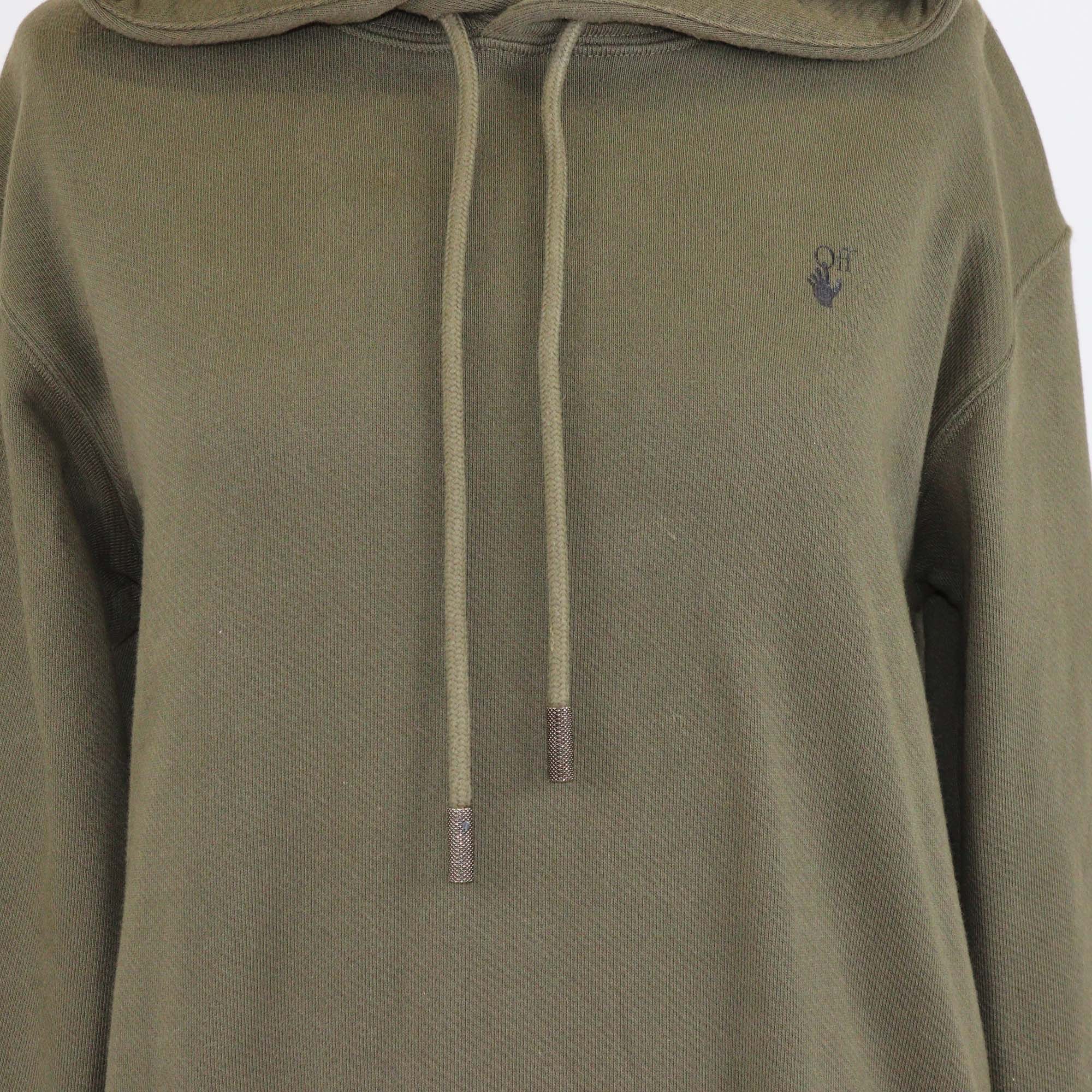 Off-White Khaki Green Floral Printed Cotton Knit Hoodie