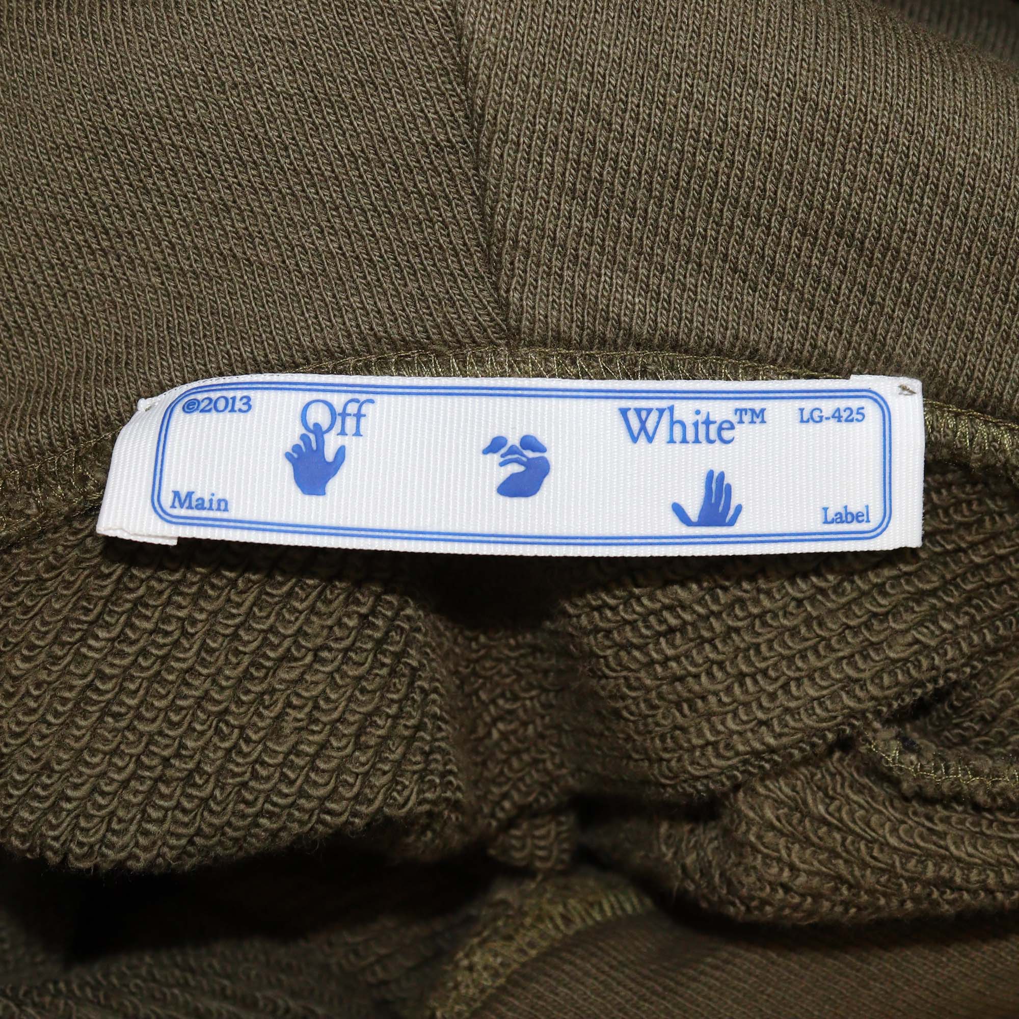 Off-White Khaki Green Floral Printed Cotton Knit Hoodie