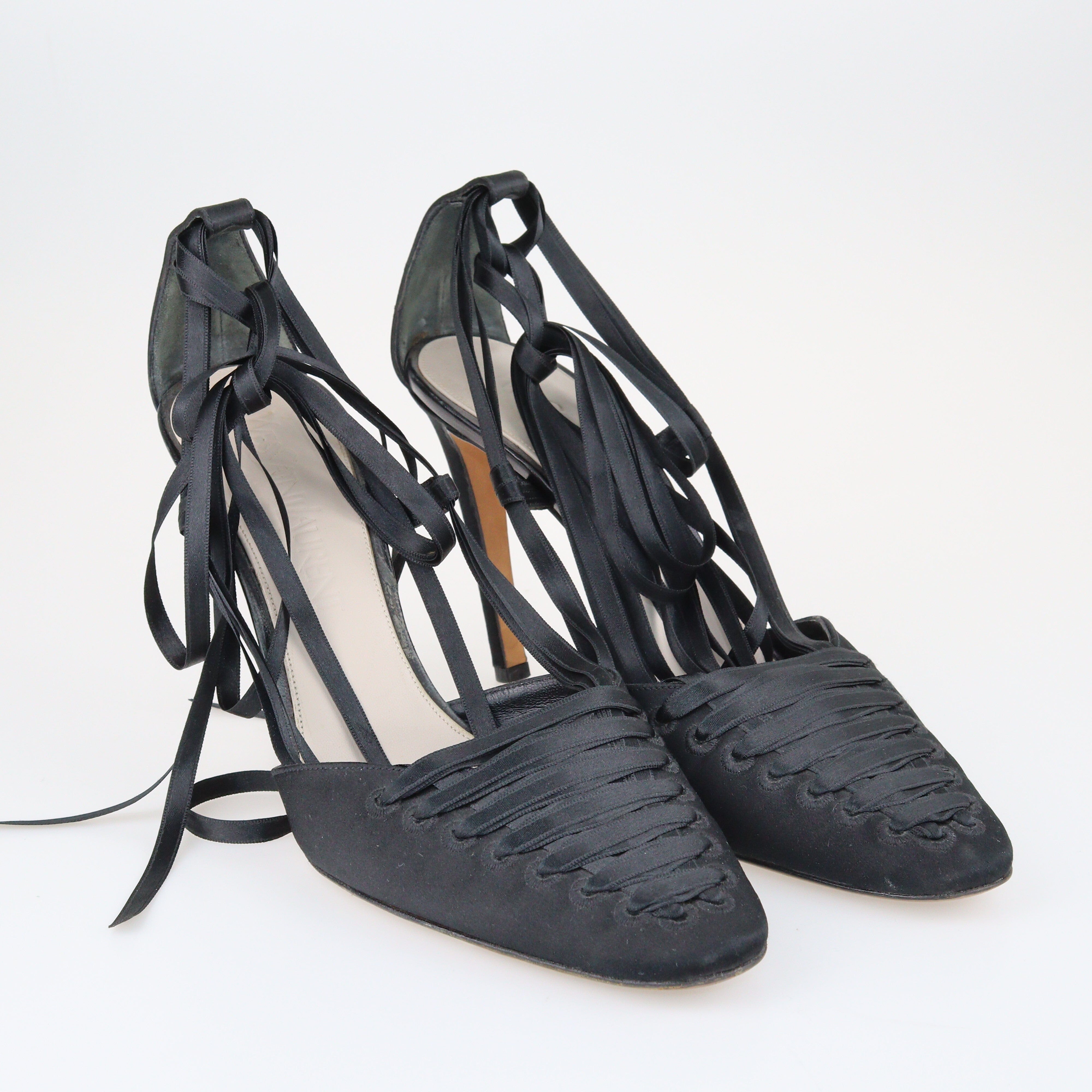 Black Ankle Wrap Sandals Shoes Yves Saint Laurent 