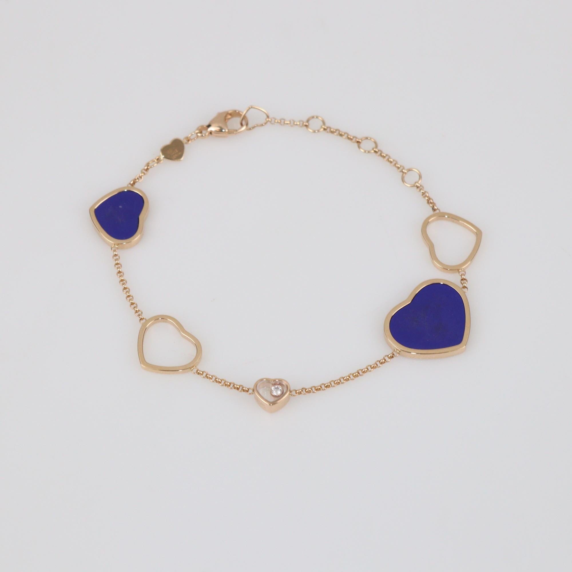 Chopard Happy Hearts Diamond 18k Rose Gold Lapis Lazuli Bracelet Womens Chopard