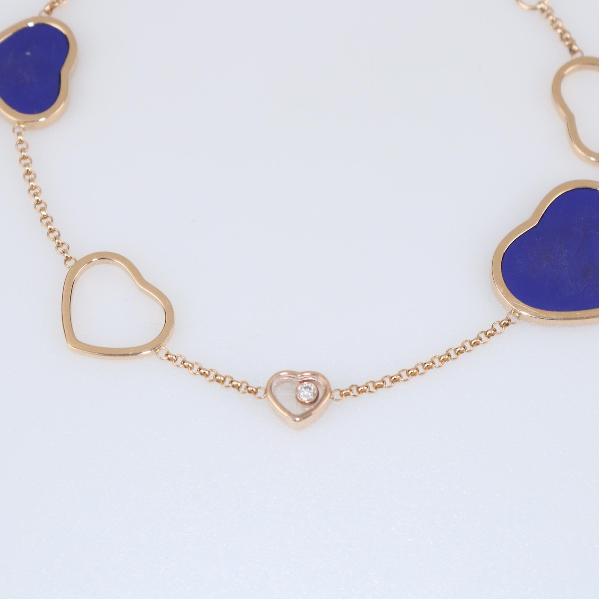 Chopard Happy Hearts Diamond 18k Rose Gold Lapis Lazuli Bracelet Womens Chopard