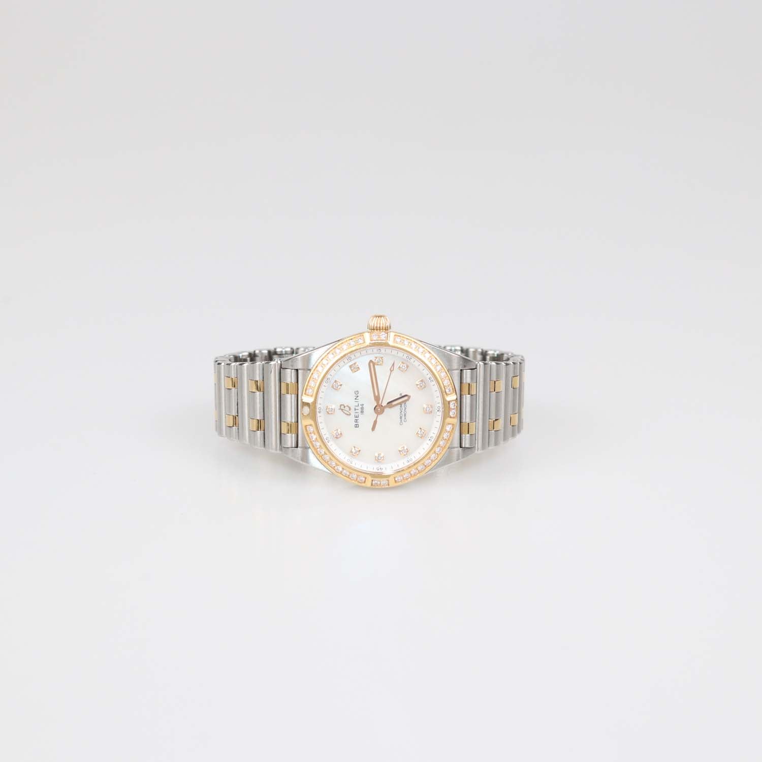 Breitling White MOP 18K Rose Gold Stainless Steel Diamond Chronomat Watch 28 mm
