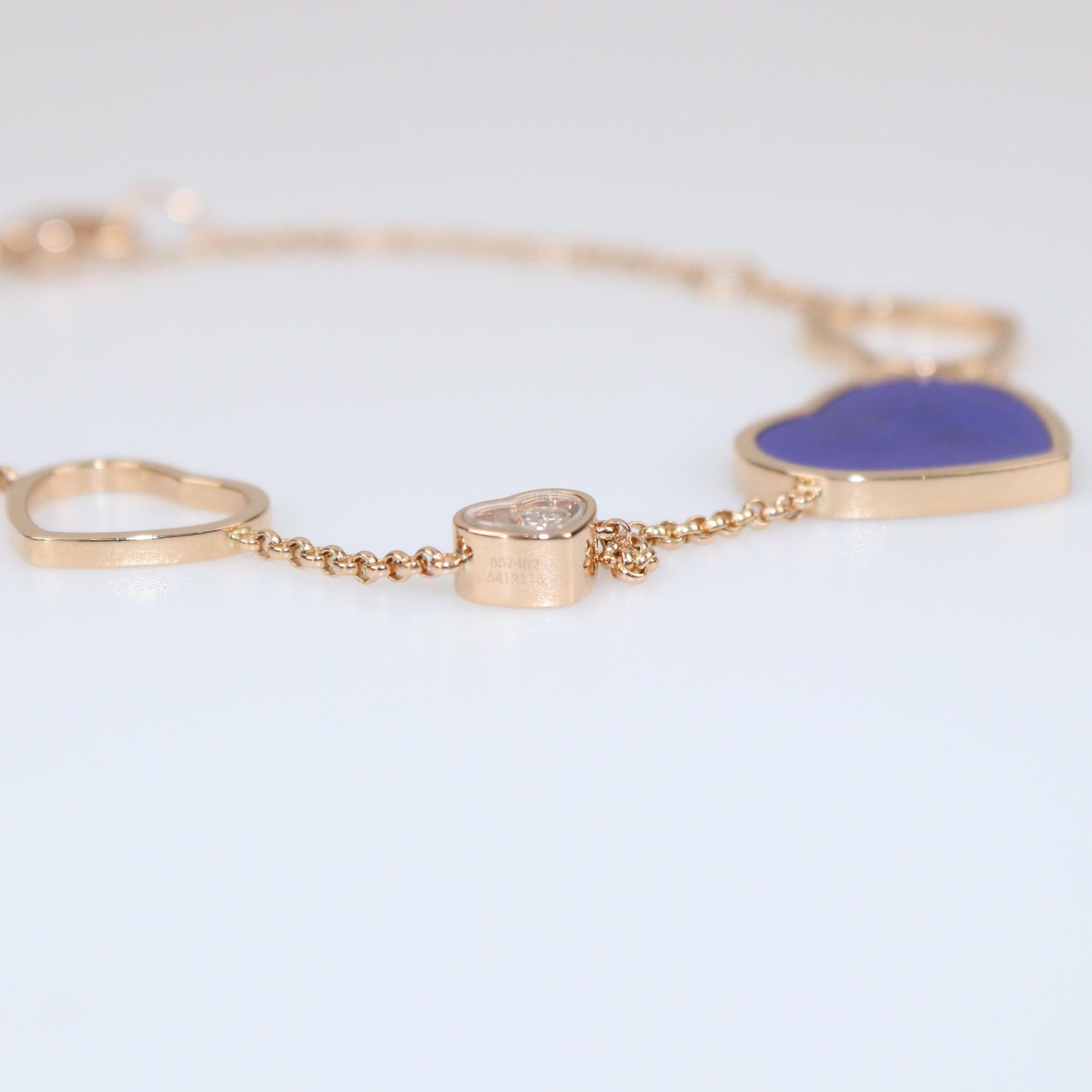 Chopard Happy Hearts Diamond 18k Rose Gold Lapis Lazuli Bracelet Womens Chopard
