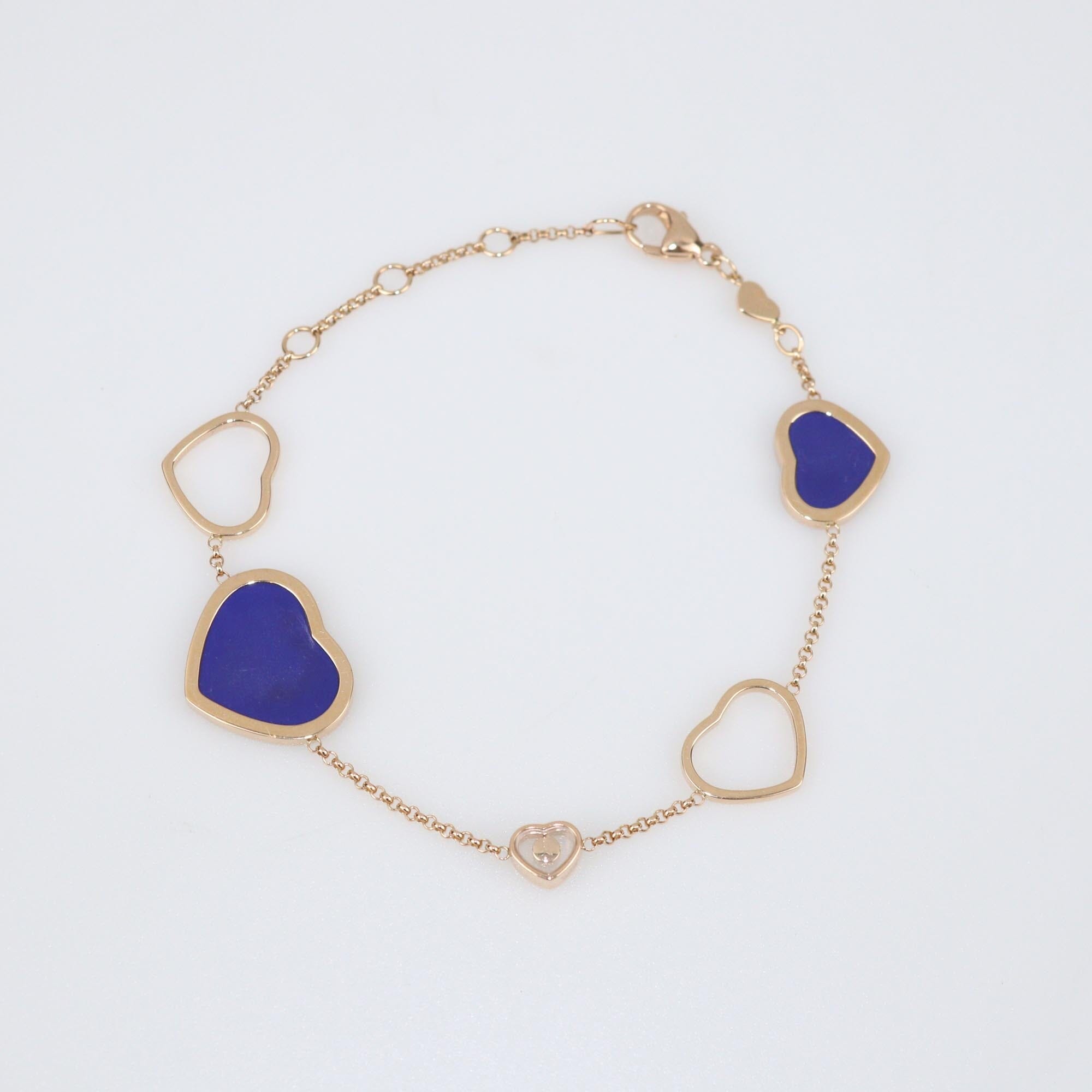 Chopard Happy Hearts Diamond 18k Rose Gold Lapis Lazuli Bracelet Womens Chopard