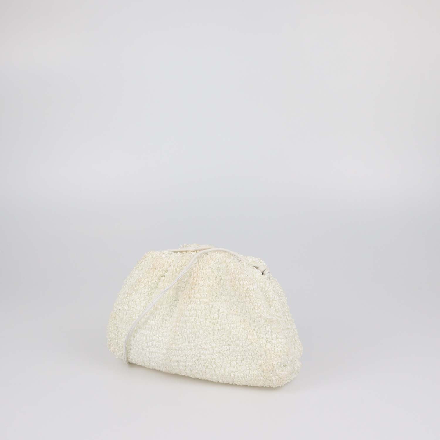 Bottega Veneta Off White Boucle Raffia Mini The Pouch Clutch
