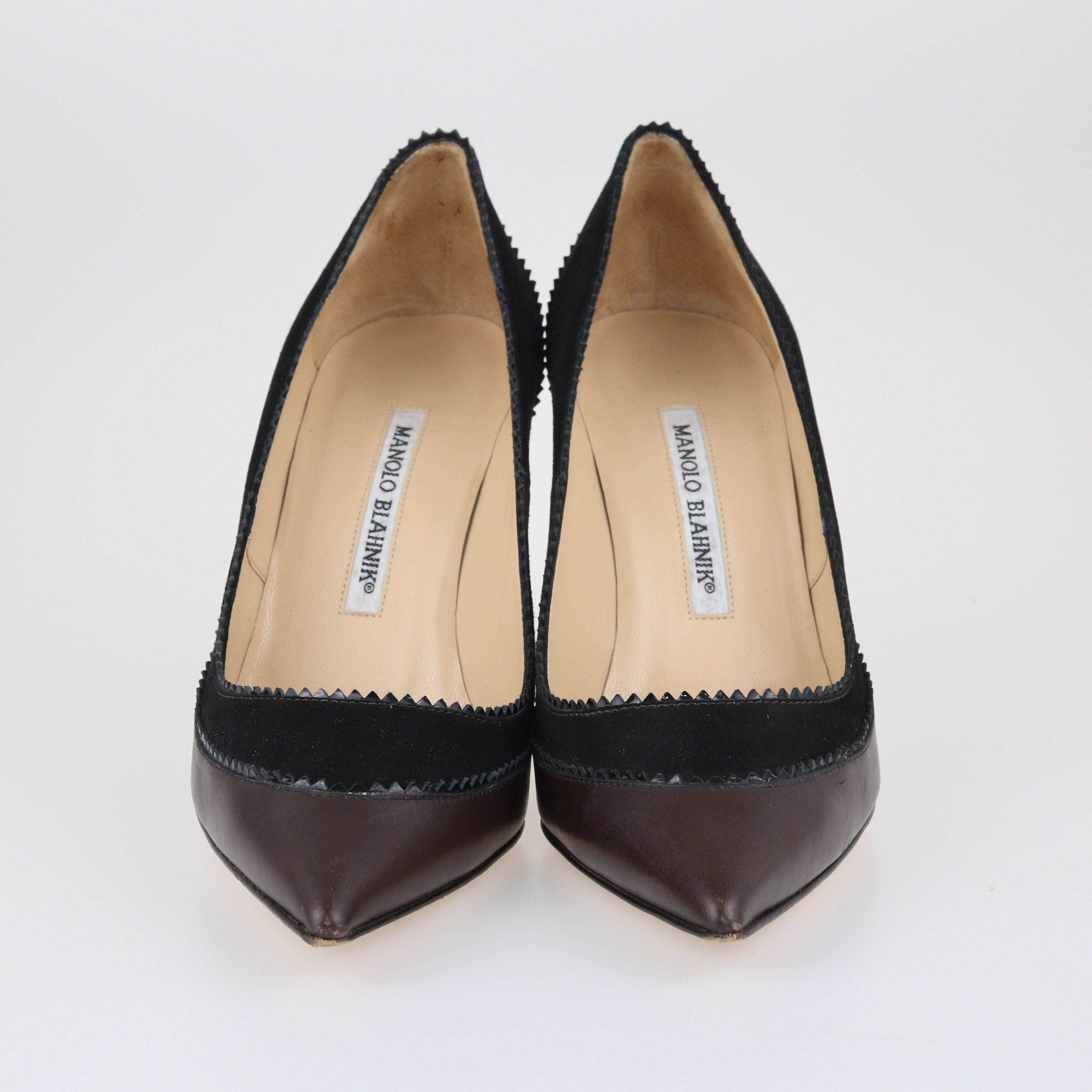 Black/Brown Pointed Toe Pumps Shoes Manolo Blahnik 