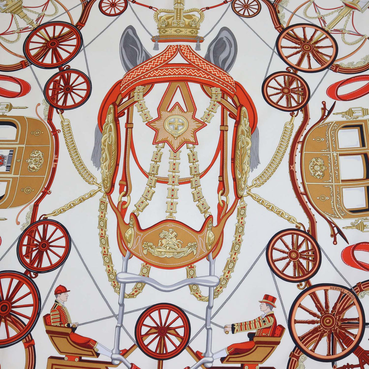 Hermes Multicolor Silk Stately Wheels Scarf 90