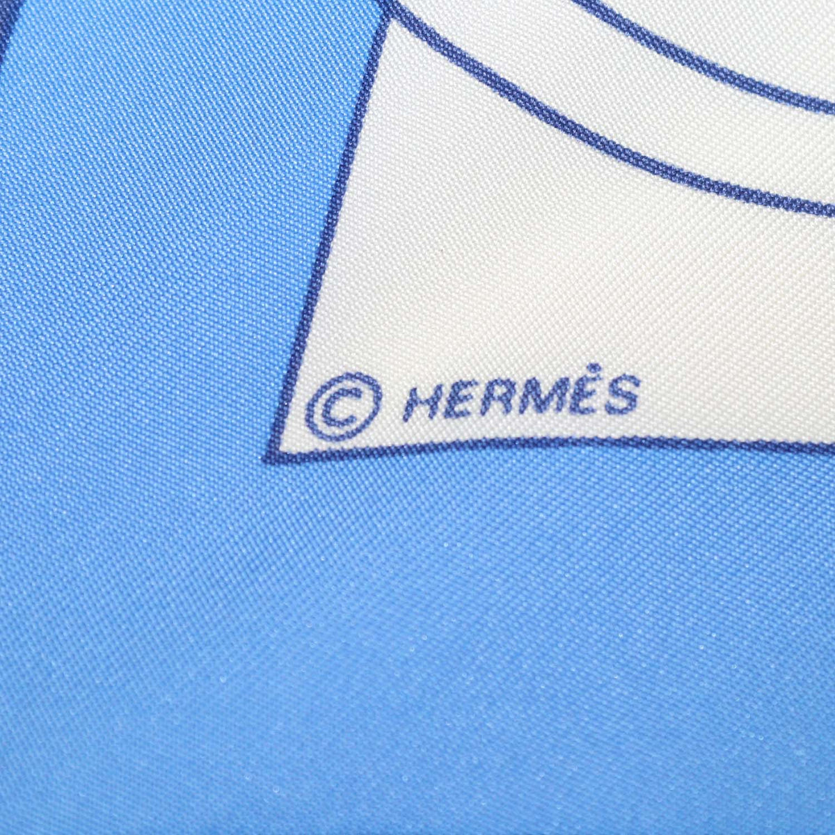 Hermes Blue,White Silk Ex-Libris Scarf 90