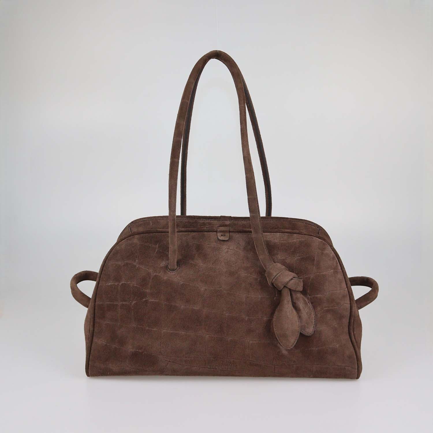 Jacquemus Brown Croc Embossed Suede The Turismo Bowling Bag