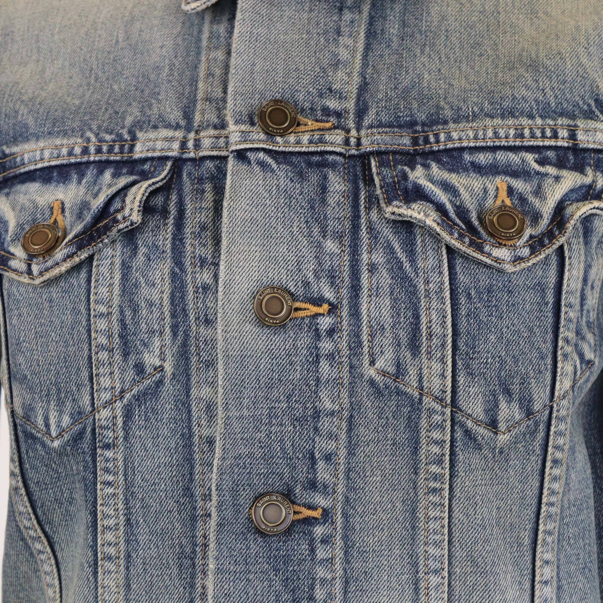 Saint Laurent Dirty Sandy Blue Denim Classic Jacket Womens Saint Laurent