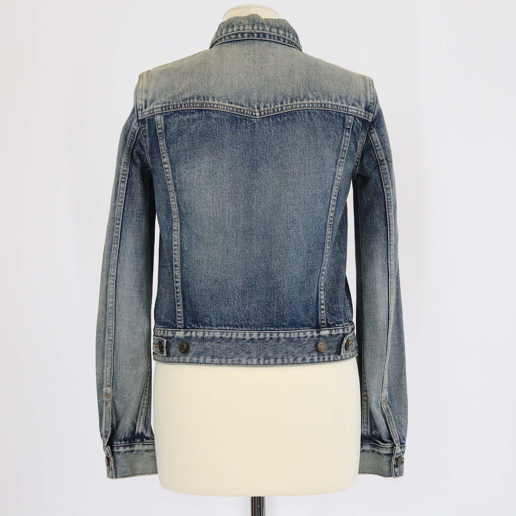 Saint Laurent Dirty Sandy Blue Denim Classic Jacket Womens Saint Laurent