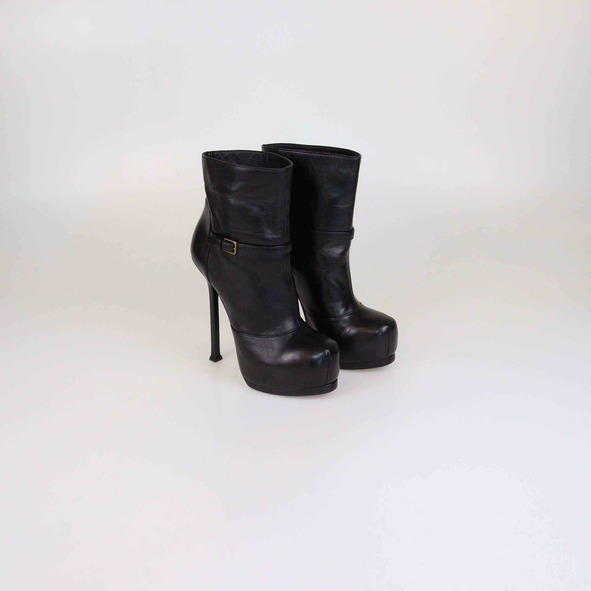 Yves Saint Laurent Black Leather Platform Ankle Boots