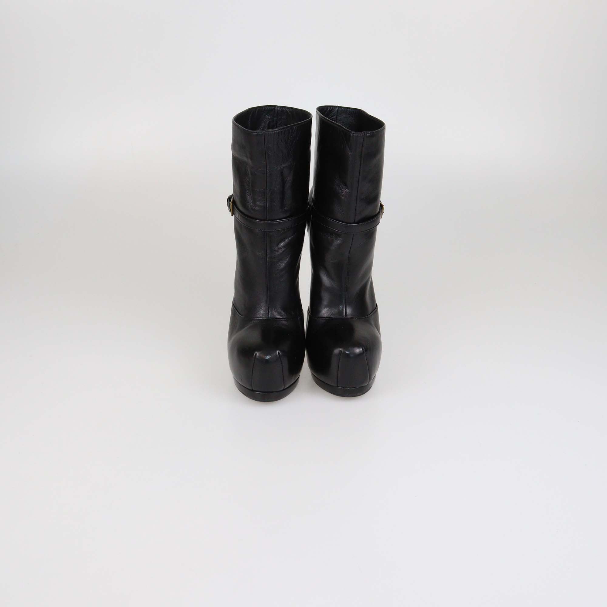 Yves Saint Laurent Black Leather Platform Ankle Boots