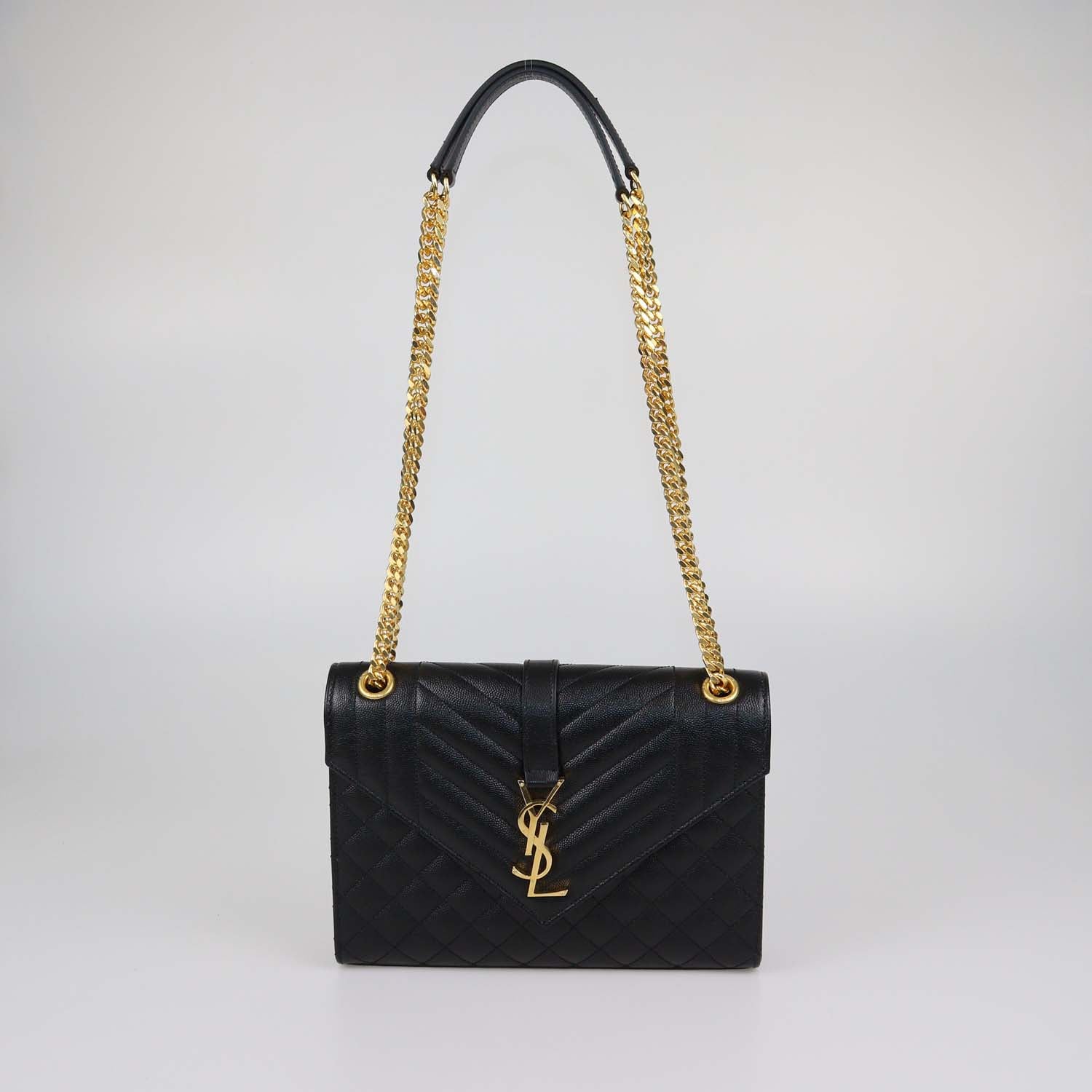 Saint Laurent Black Mix Matelasse Leather Medium Envelope Flap Bag