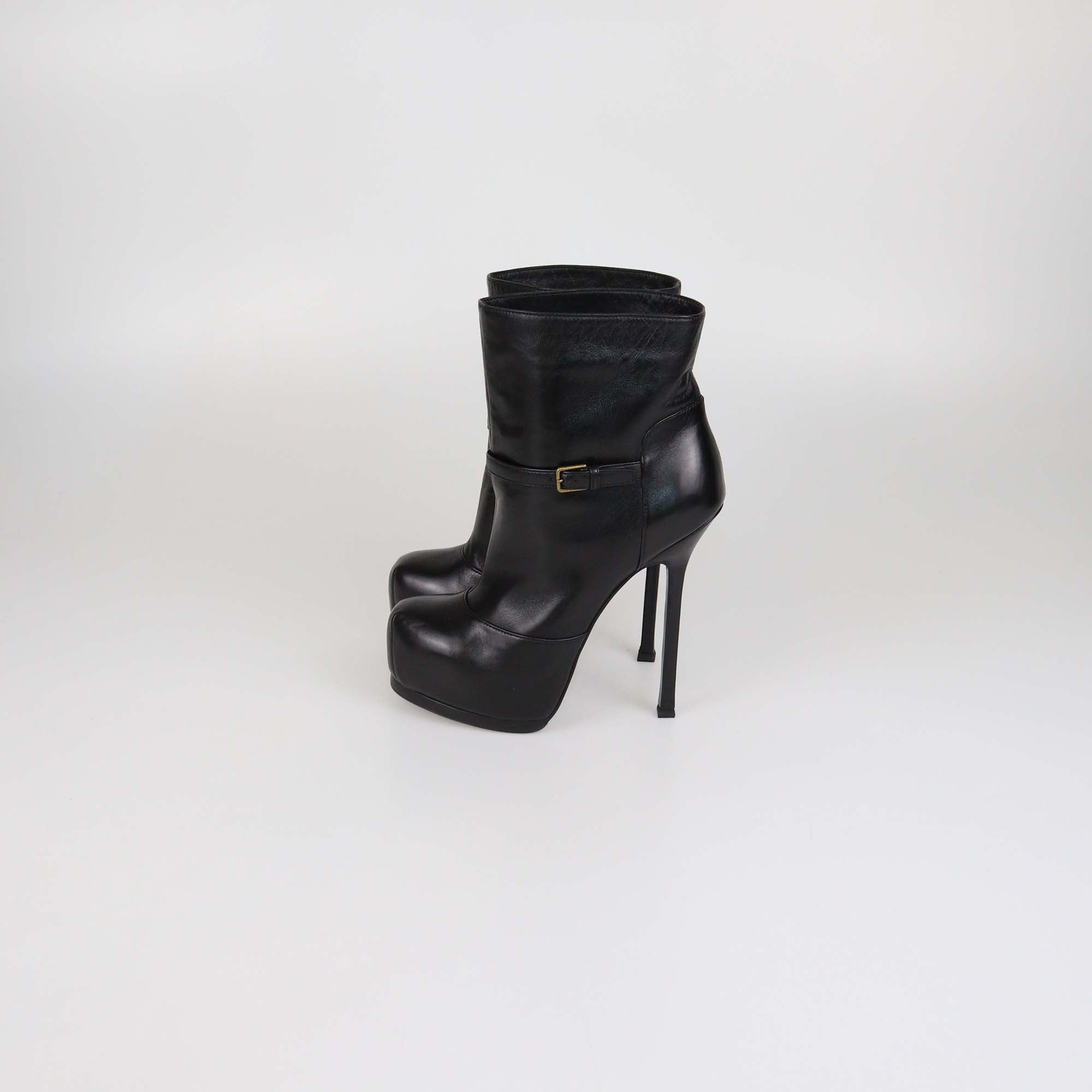 Yves Saint Laurent Black Leather Platform Ankle Boots