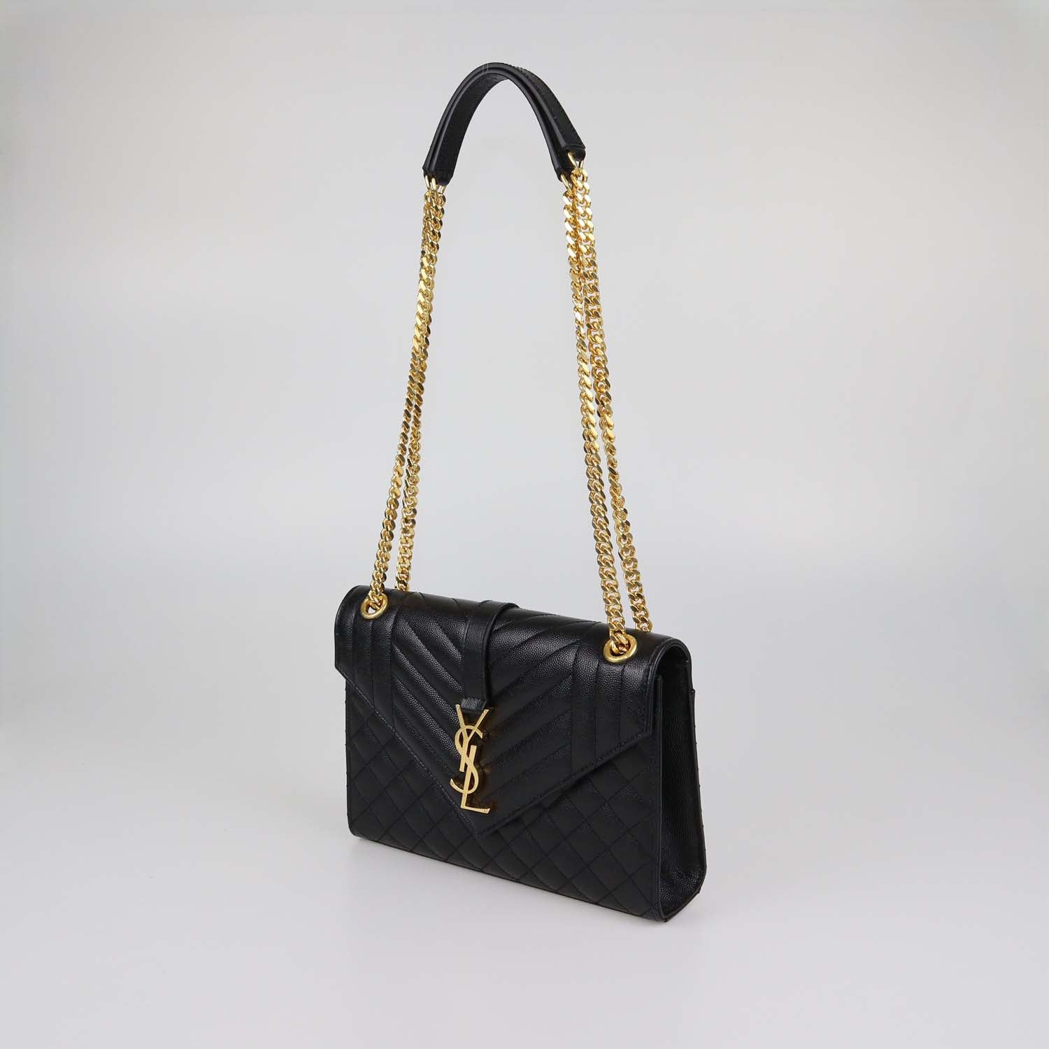 Saint Laurent Black Mix Matelasse Leather Medium Envelope Flap Bag
