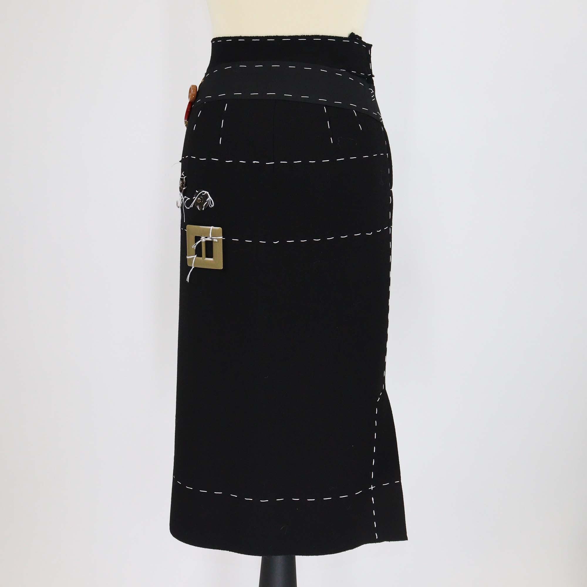 Dolce & Gabbana Black Wool Embellished Buttons and Beads Skirt