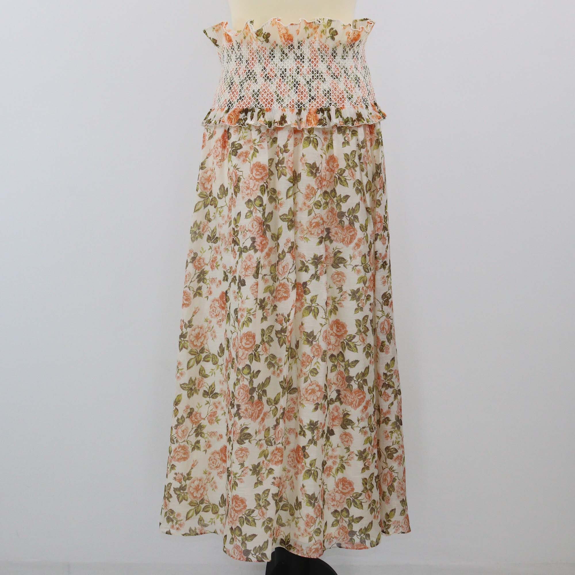 Zimmermann Peach Rose Floral Print Radiate Smoked Maxi Skirt Womens Zimmermann