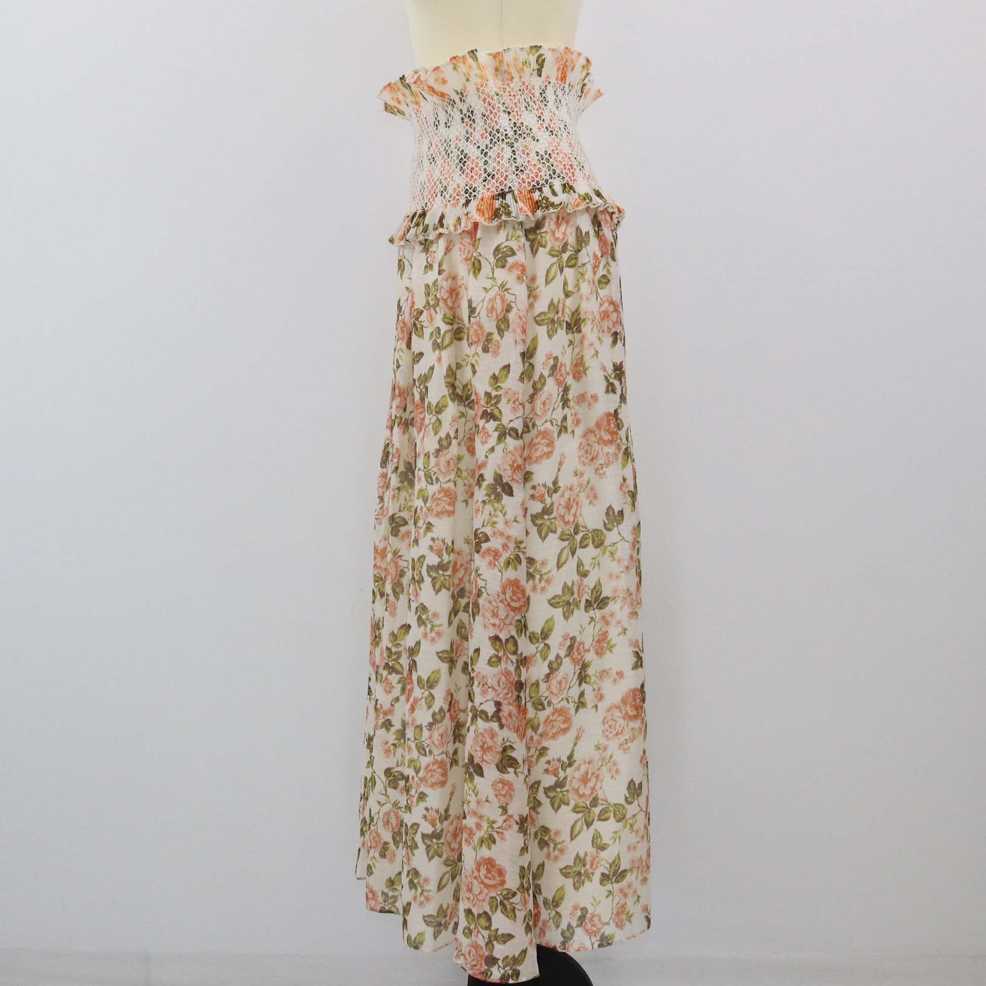 Zimmermann Peach Rose Floral Print Radiate Smoked Maxi Skirt Womens Zimmermann