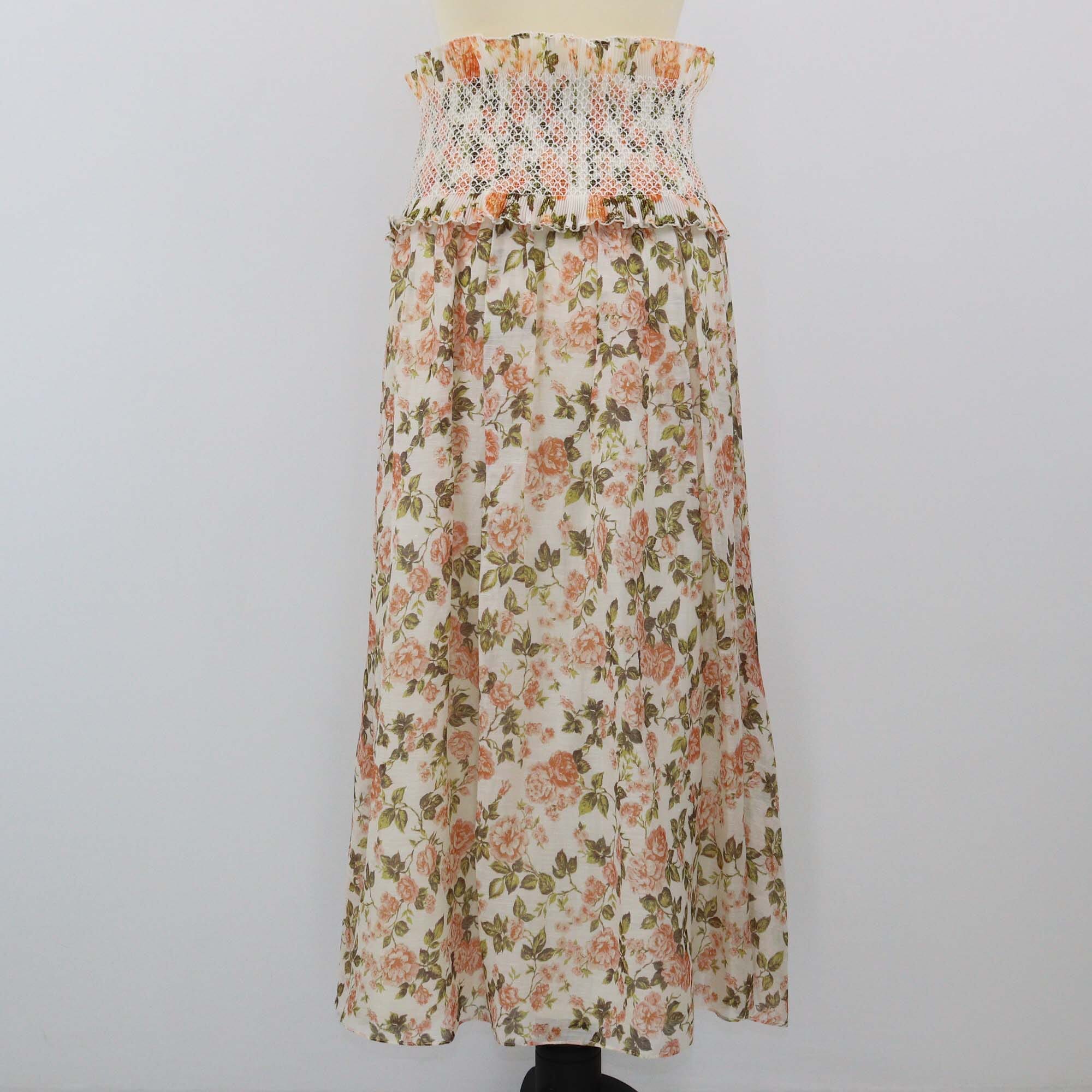 Zimmermann Peach Rose Floral Print Radiate Smoked Maxi Skirt Womens Zimmermann