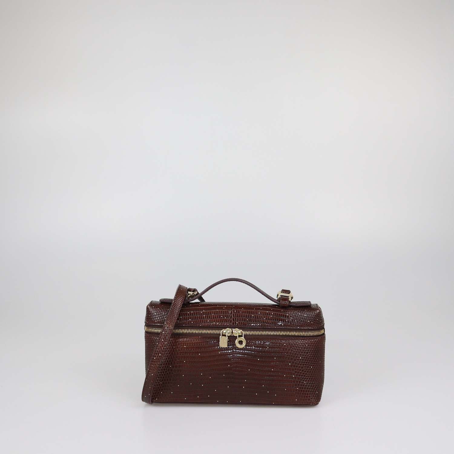 Loro Piana Dark Brown Lizard Extra Pocket L19 Pouch