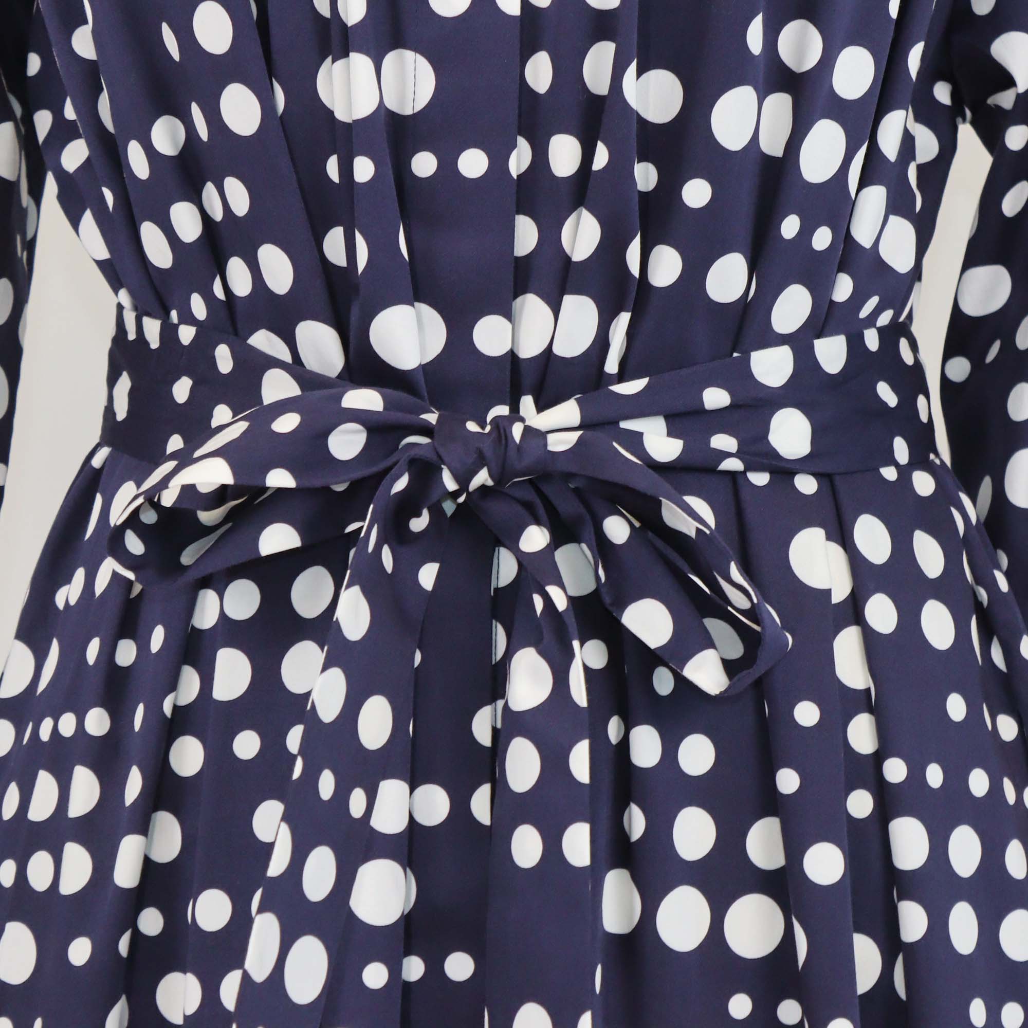 Libertine Navy Blue /White Cotton Polka Dots Belted Dress