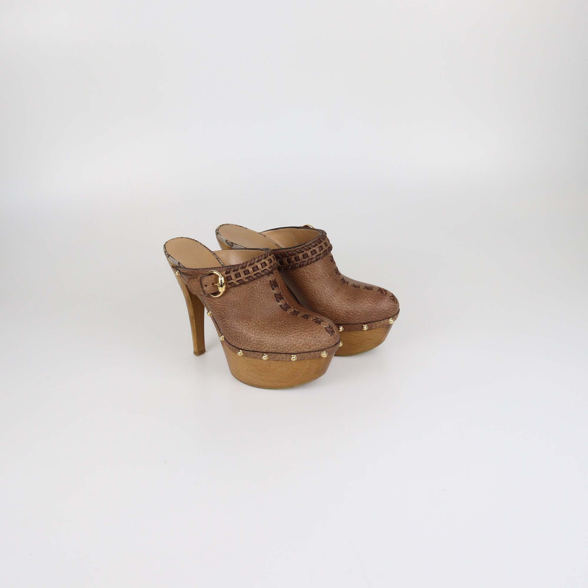 Gucci Brown Leather Janis Clogs