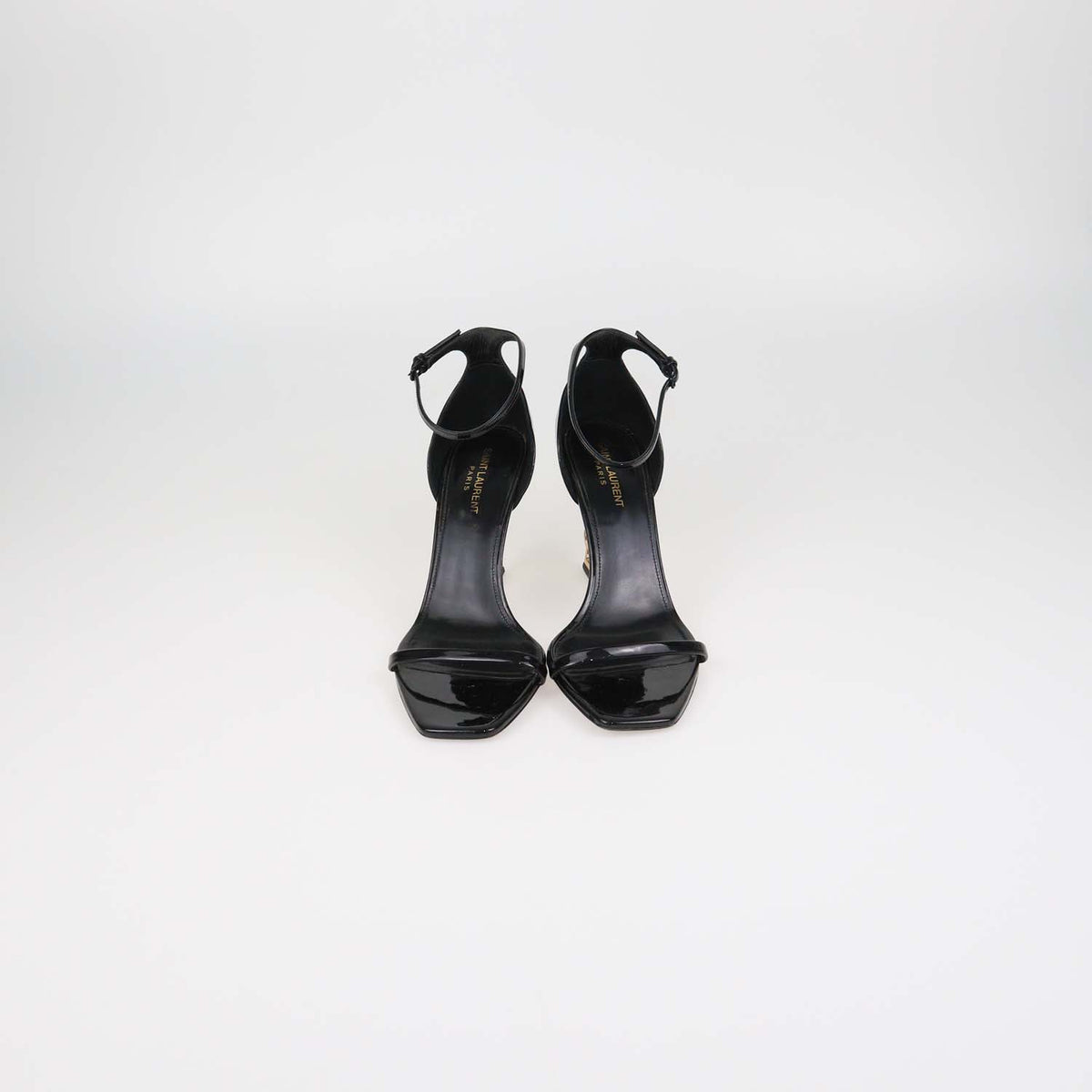 Saint Laurent Black Patent Leather Opyum Ankle Strap Sandals