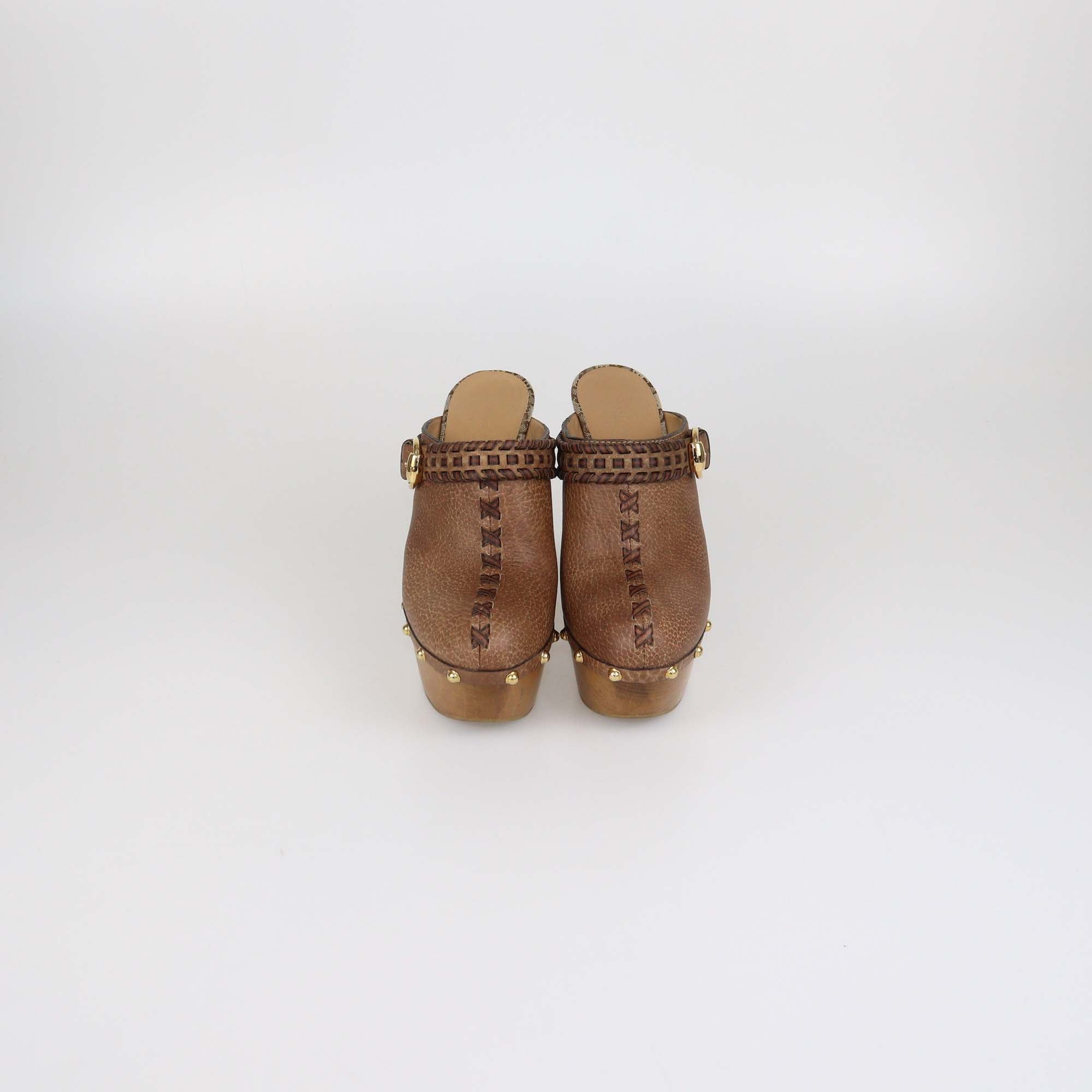Gucci Brown Leather Janis Clogs