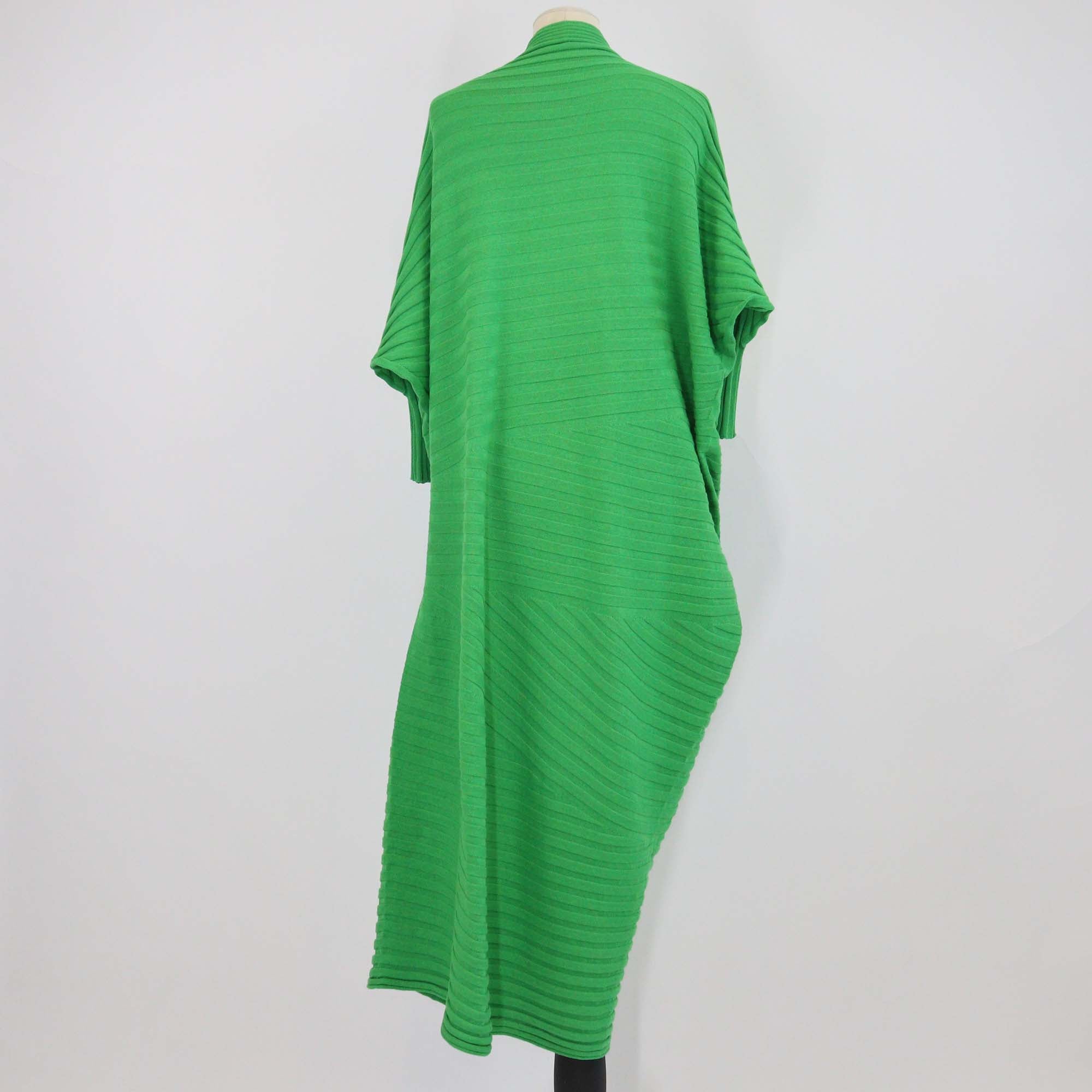 Issey Miyake Green Cotton Turtle Neck Knitted Midi Dress