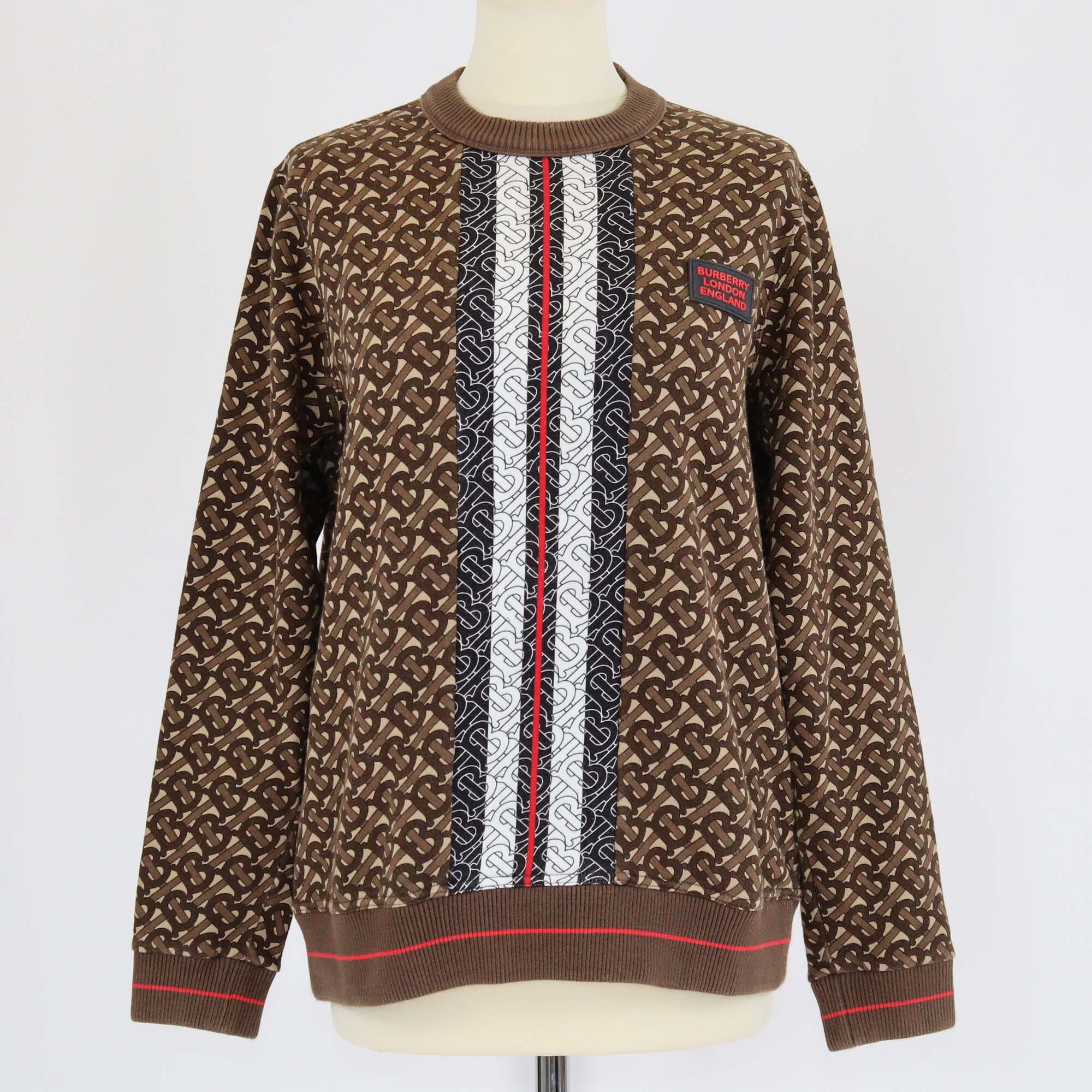 Burberry Brown Striped TB Print Long Sleeve Sweat Shirt Womens Burberry