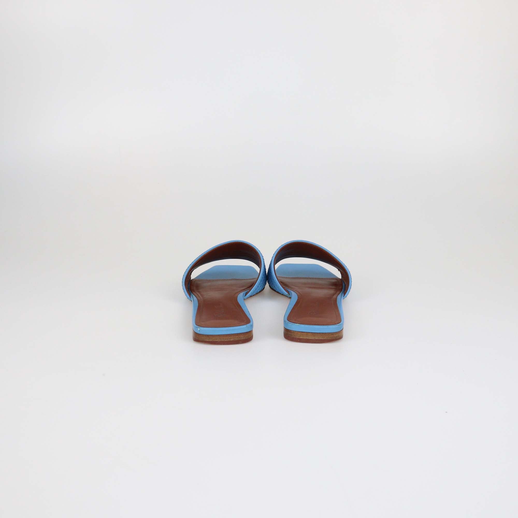 Loro Piana Blue Leather Sprightly Charm Flat Slides