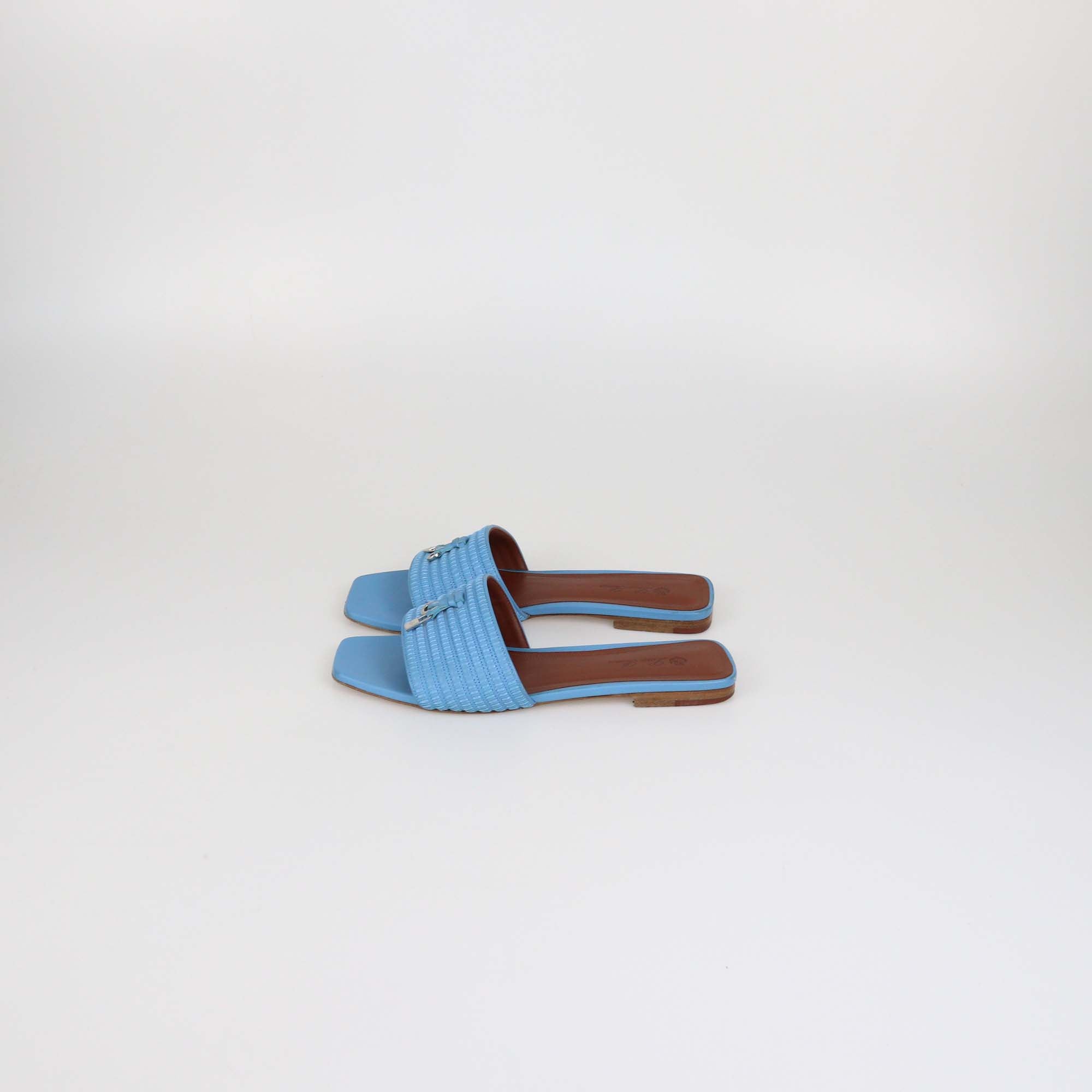 Loro Piana Blue Leather Sprightly Charm Flat Slides