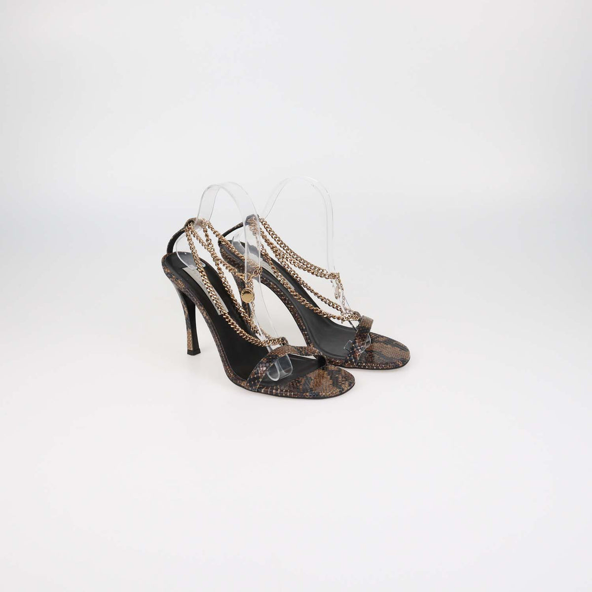 Stella McCartney Brown Python Print Chain Slide Sandals