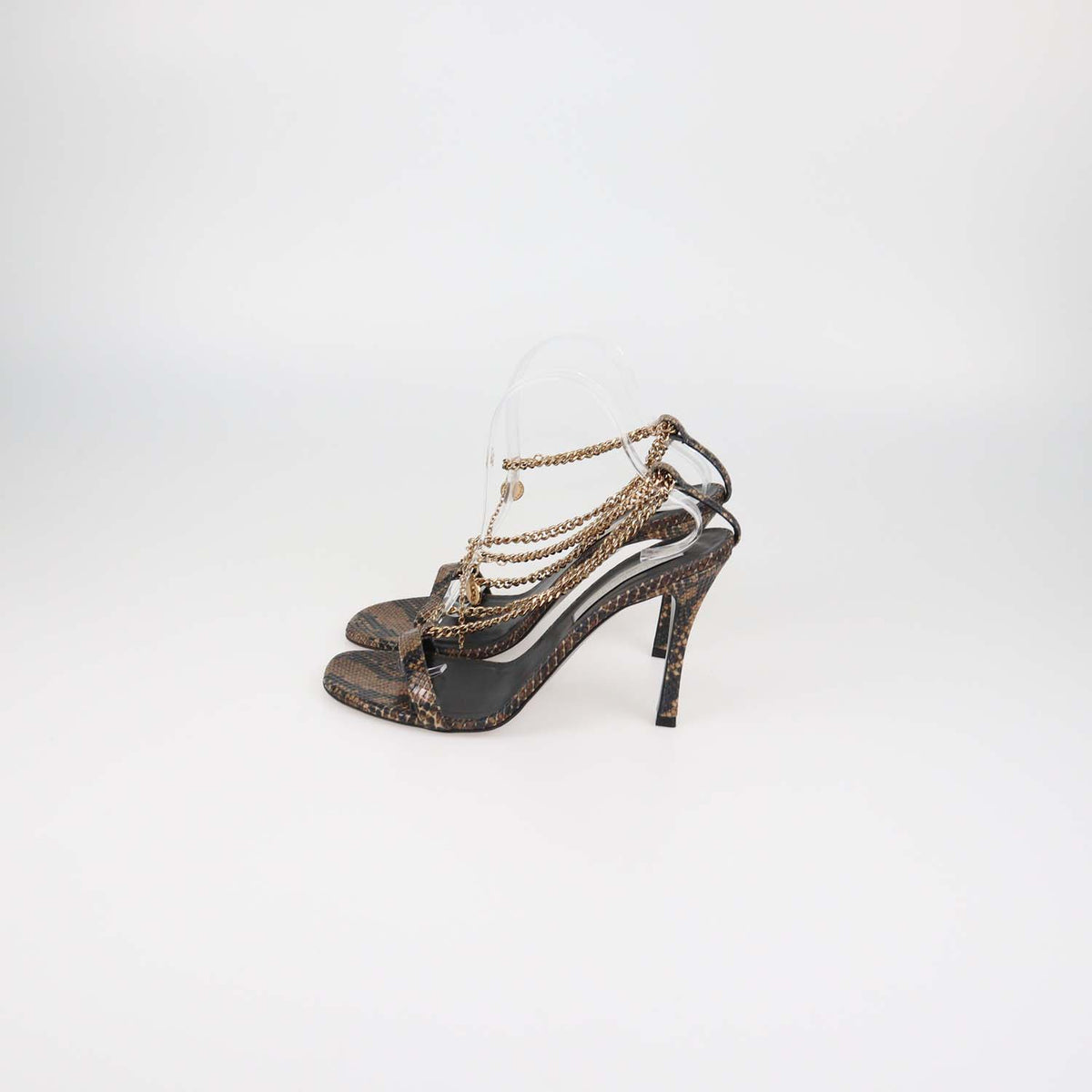 Stella McCartney Brown Python Print Chain Slide Sandals