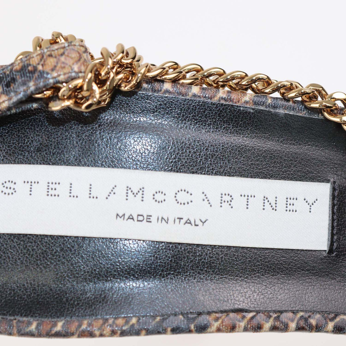 Stella McCartney Brown Python Print Chain Slide Sandals