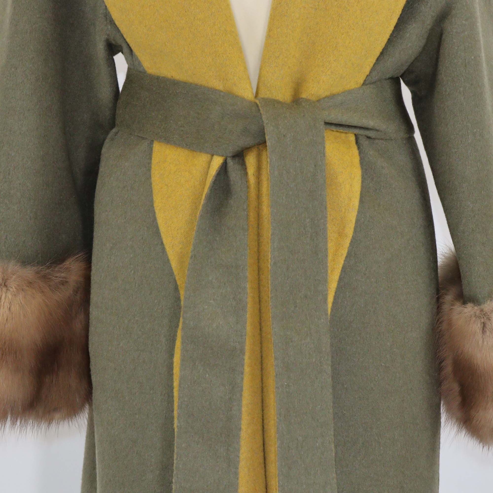 Adamo Grey Loro Piana Cashmere Fur Belted Coat