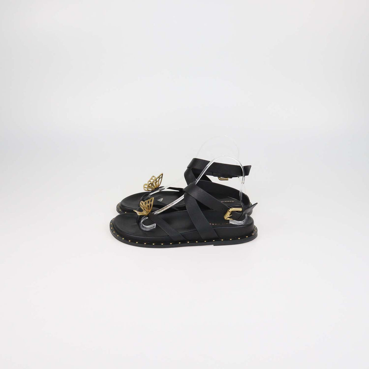 Sophia Webster Black Leather Mariposa Comfort Flat Sandals